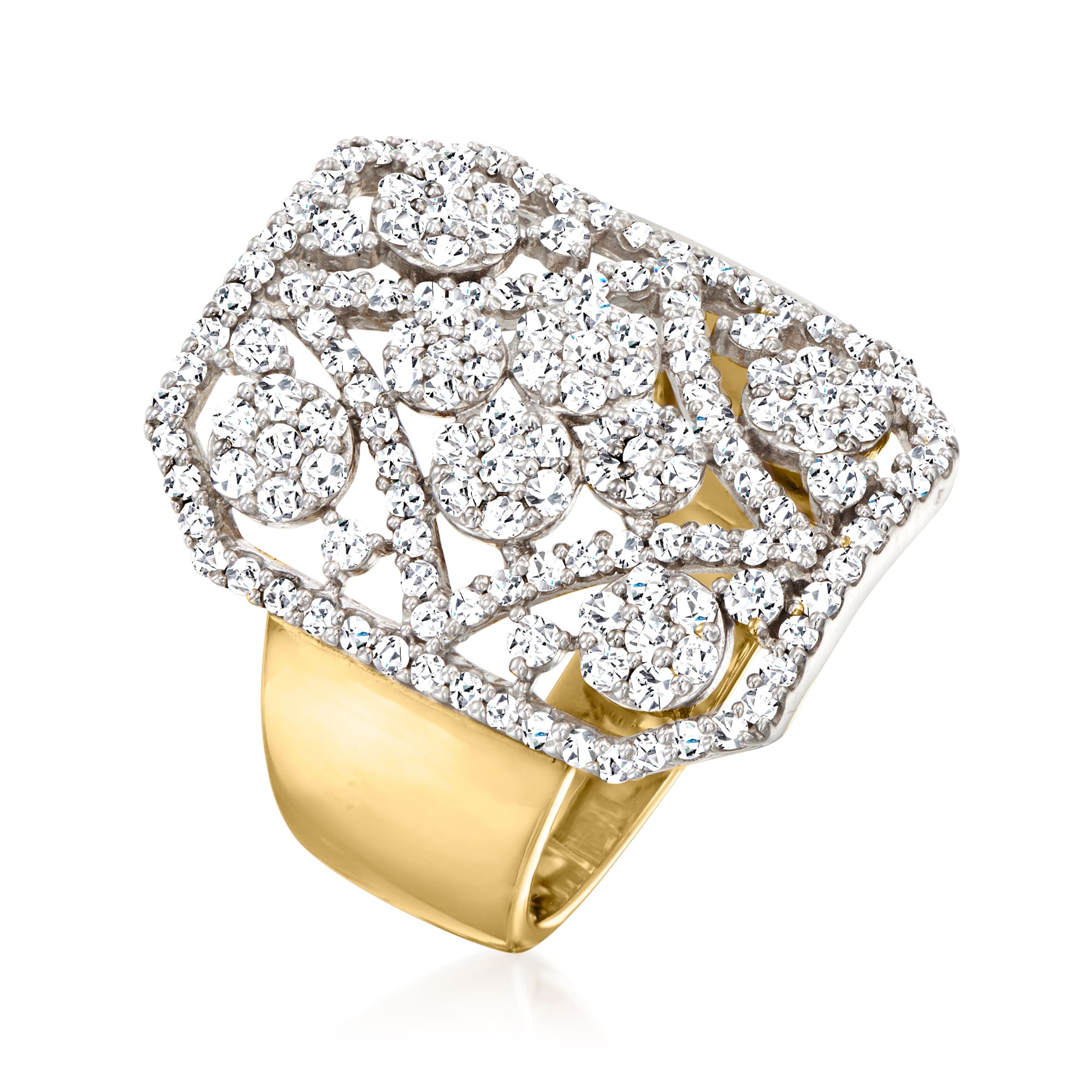 1.00 ct. t.w. Diamond Openwork Ring in Sterling Silver and 14kt Yellow Gold