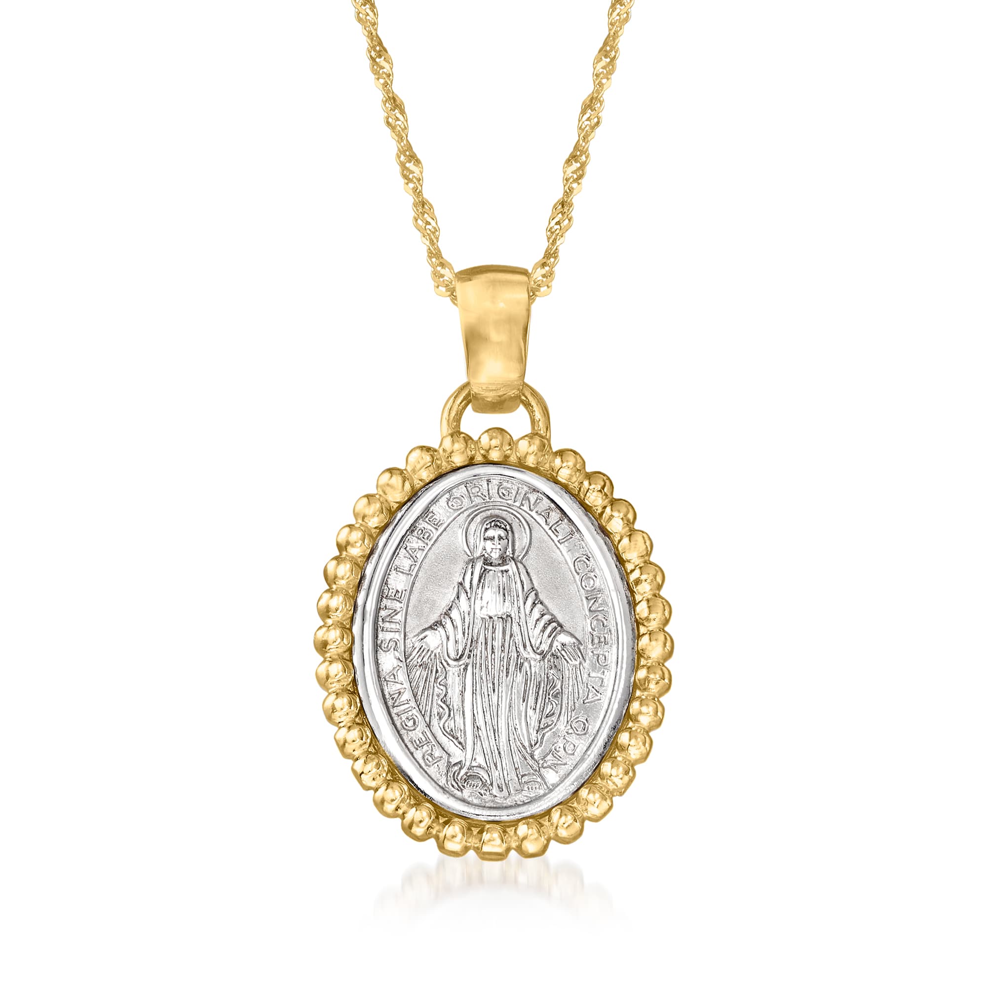 Italian 14kt Two Tone Gold Miraculous Medal Adjustable Pendant
