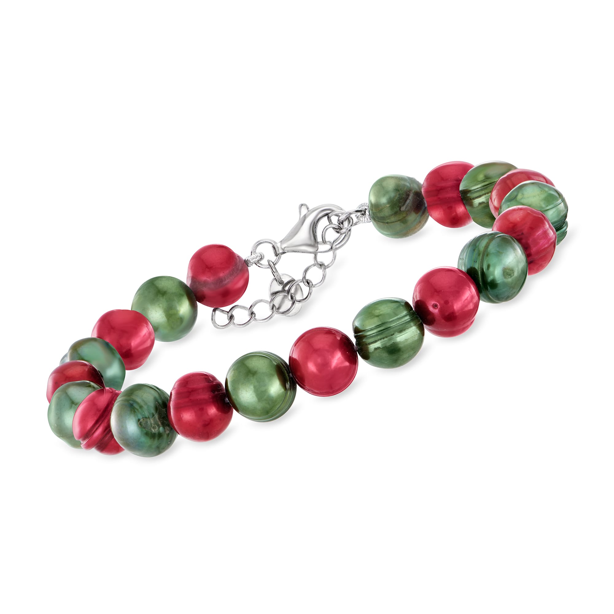 8-9mm Multicolored Cultured Pearl Jewelry Set: Necklace and Bracelet in  Sterling Silver. 18