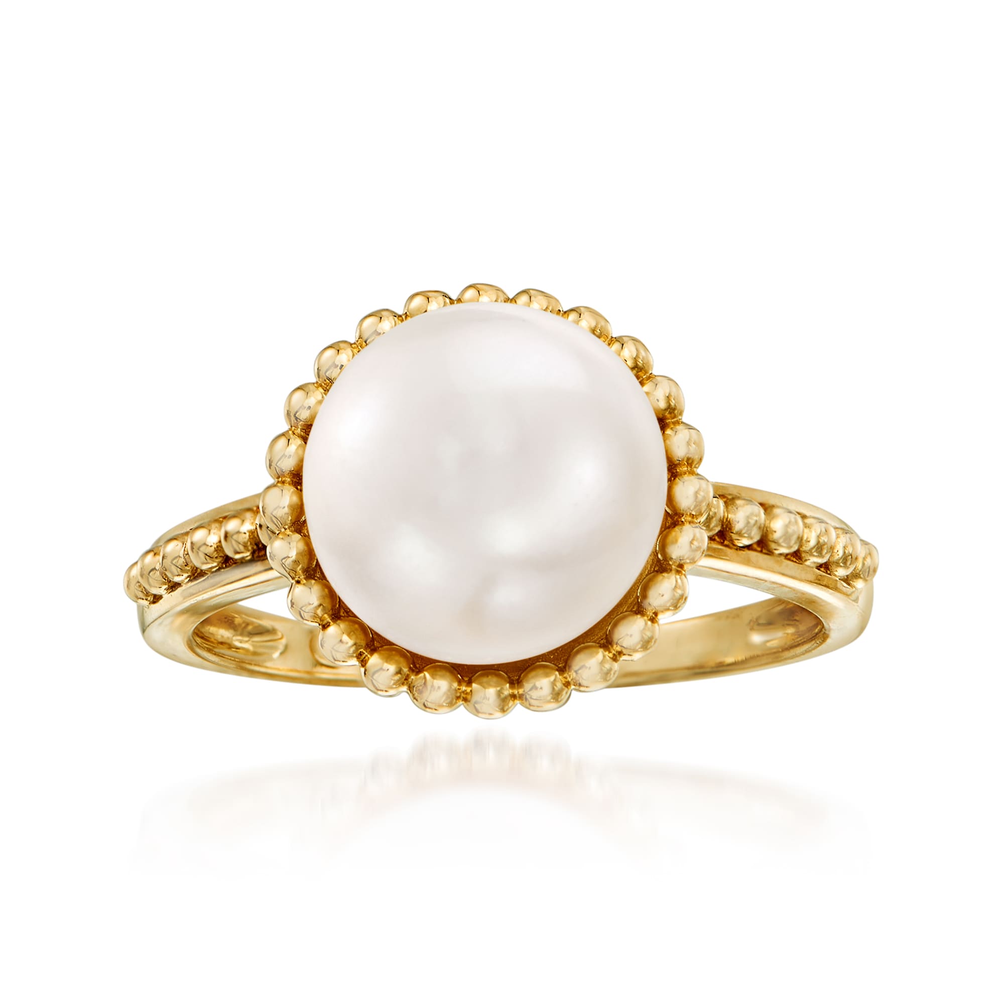 9.5-10mm Cultured Pearl and Beaded Ring in 14kt Yellow Gold | Ross-Simons