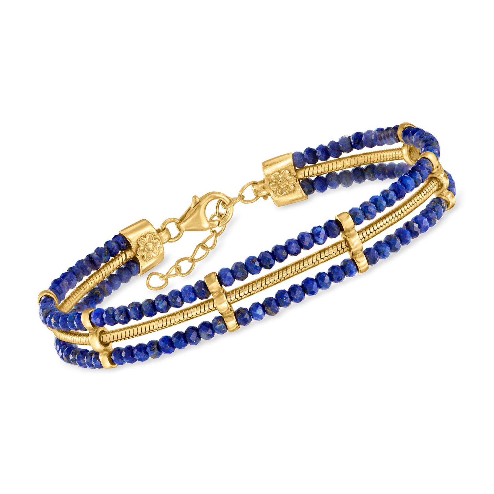 Lapis Bead and Snake-Chain Bracelet in 18kt Gold Over Sterling. 7 ...
