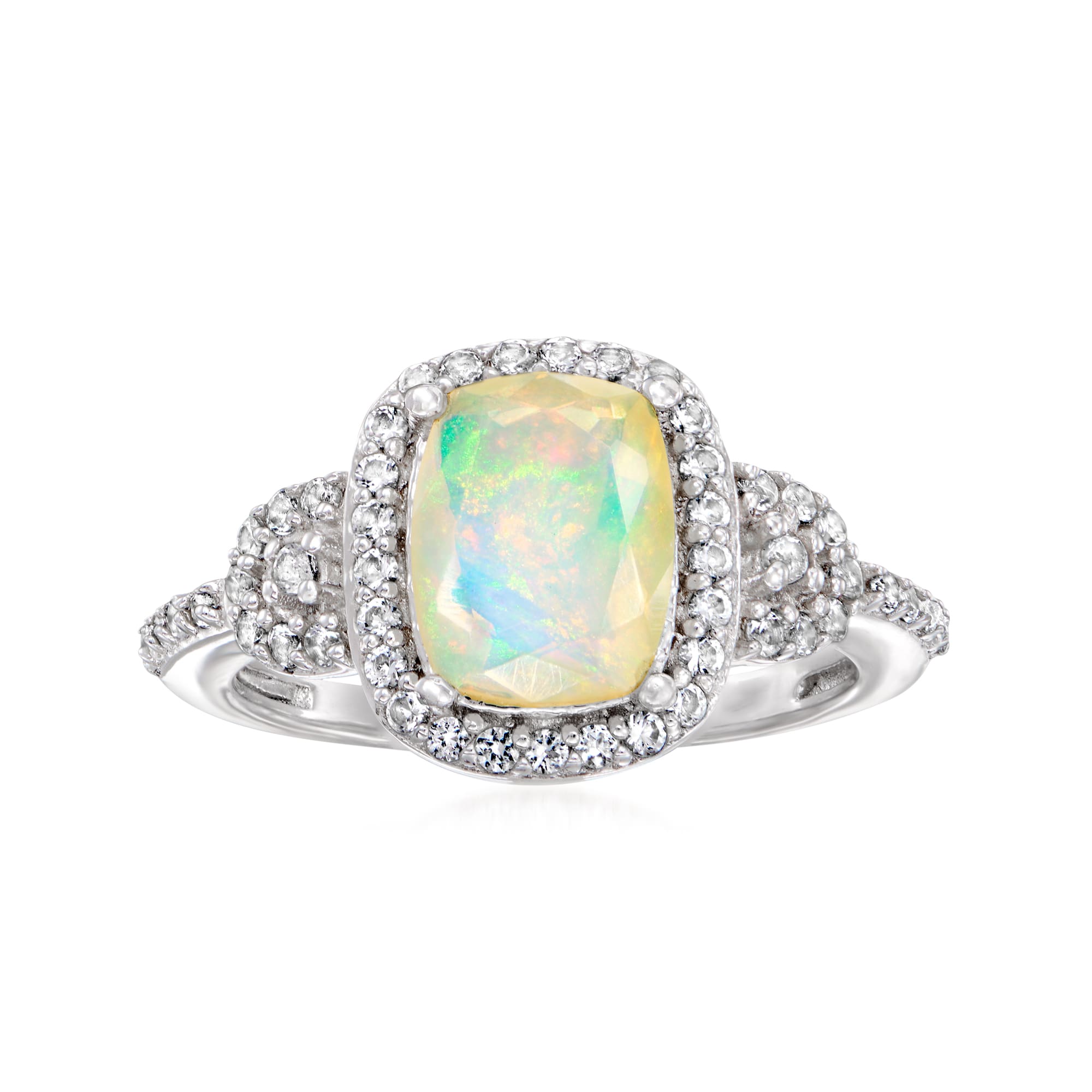 Opal and .22 ct. t.w. White Topaz Ring in Sterling Silver | Ross-Simons