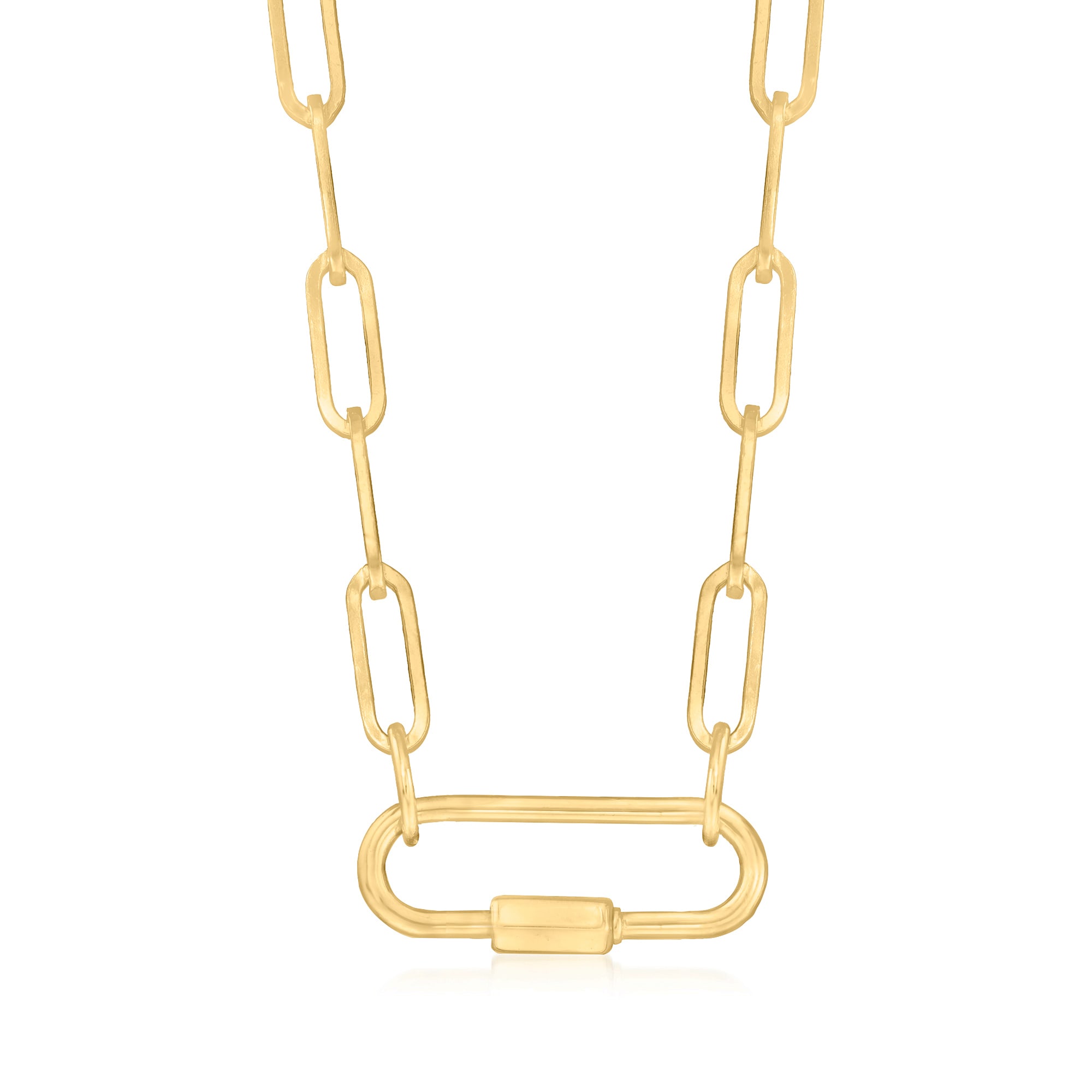 14K Gold Carabiner Necklace, 14K Gold Carabiner Lock, Gold Carabiner Necklace, Elongated Link Carabiner, Paperclip Chain, 9k Paperclip Chain