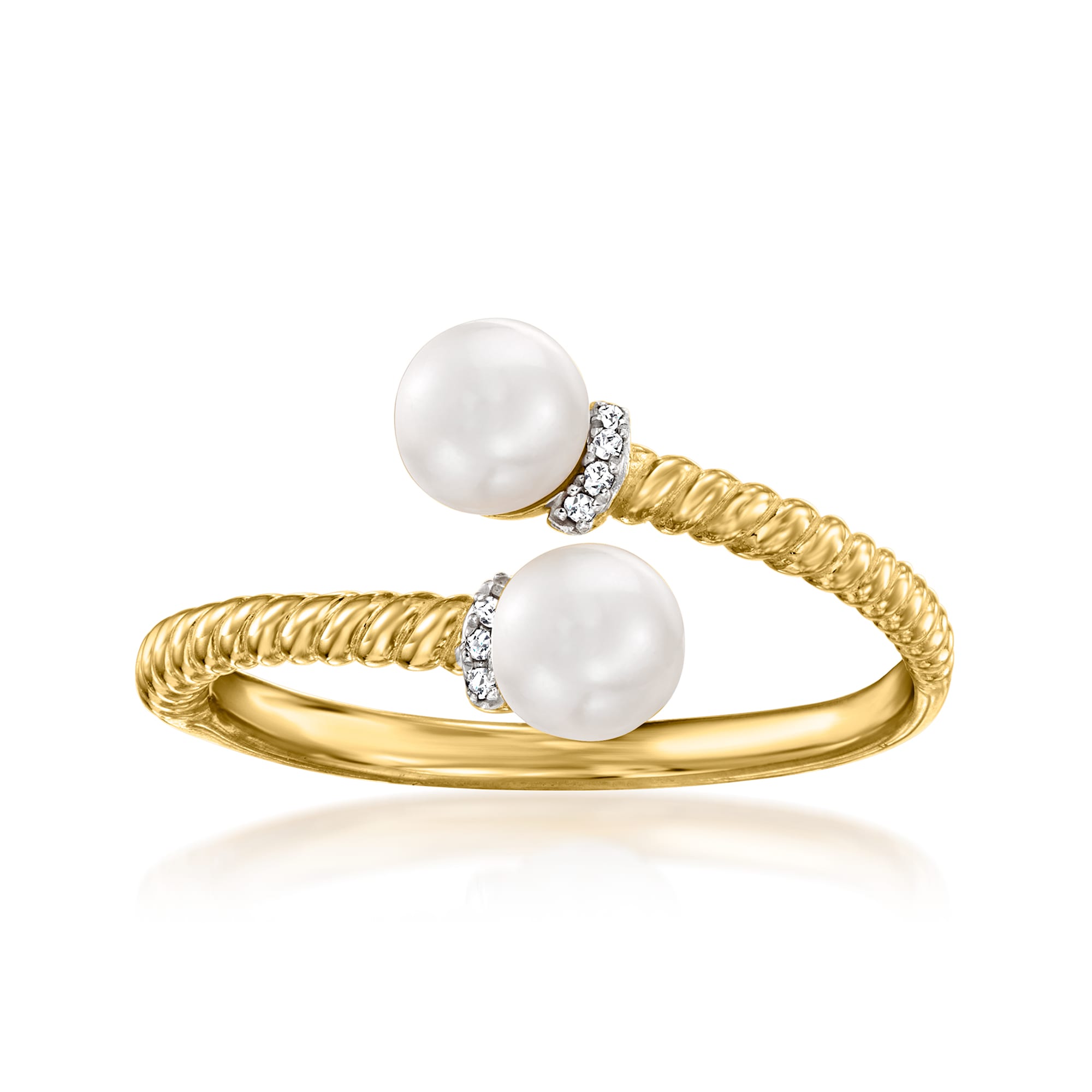 5-5.5mm Cultured Pearl Bypass Ring with Diamond Accents in 18kt Gold ...