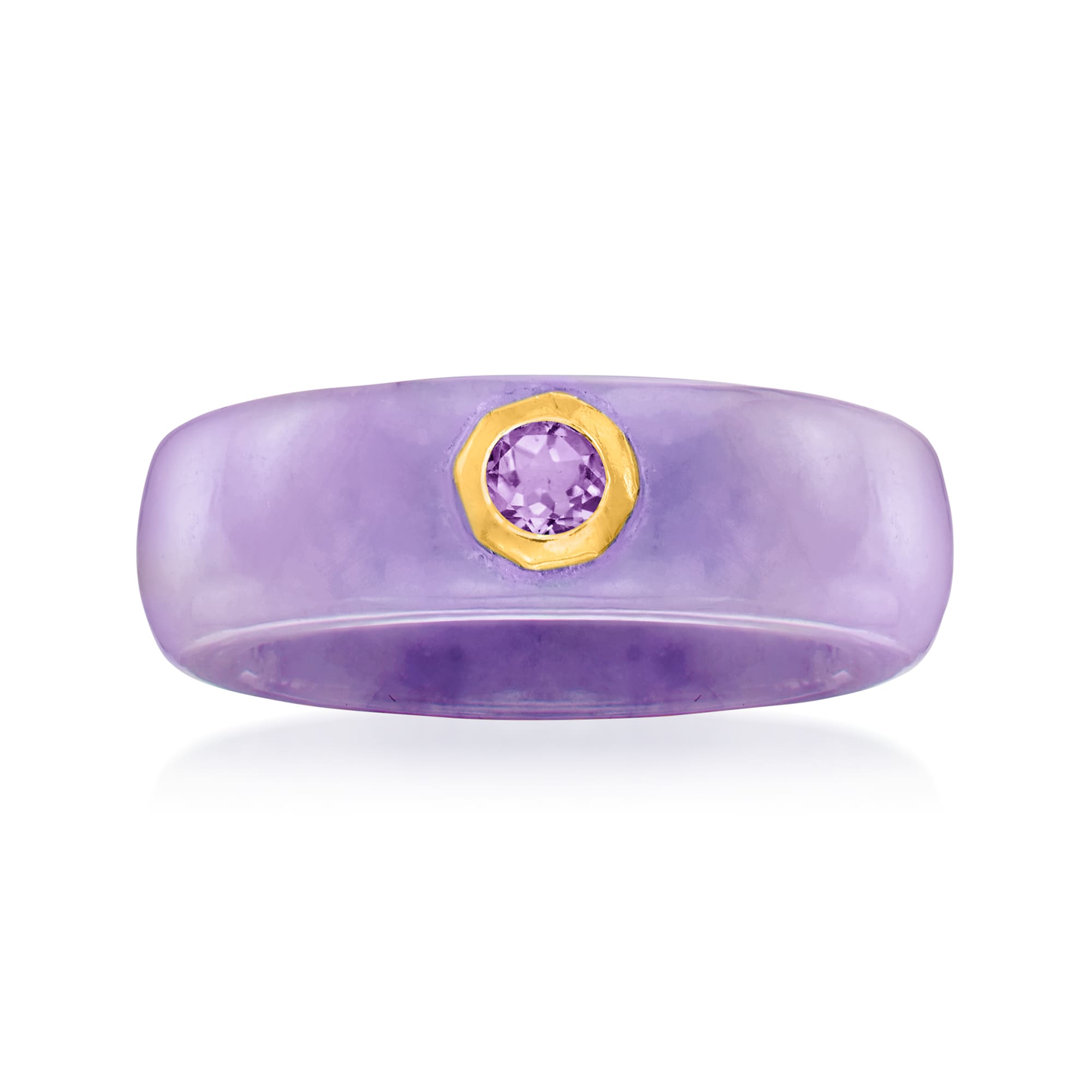 Lavender Jade and .20 Carat Amethyst Ring with 14kt Gold Ross