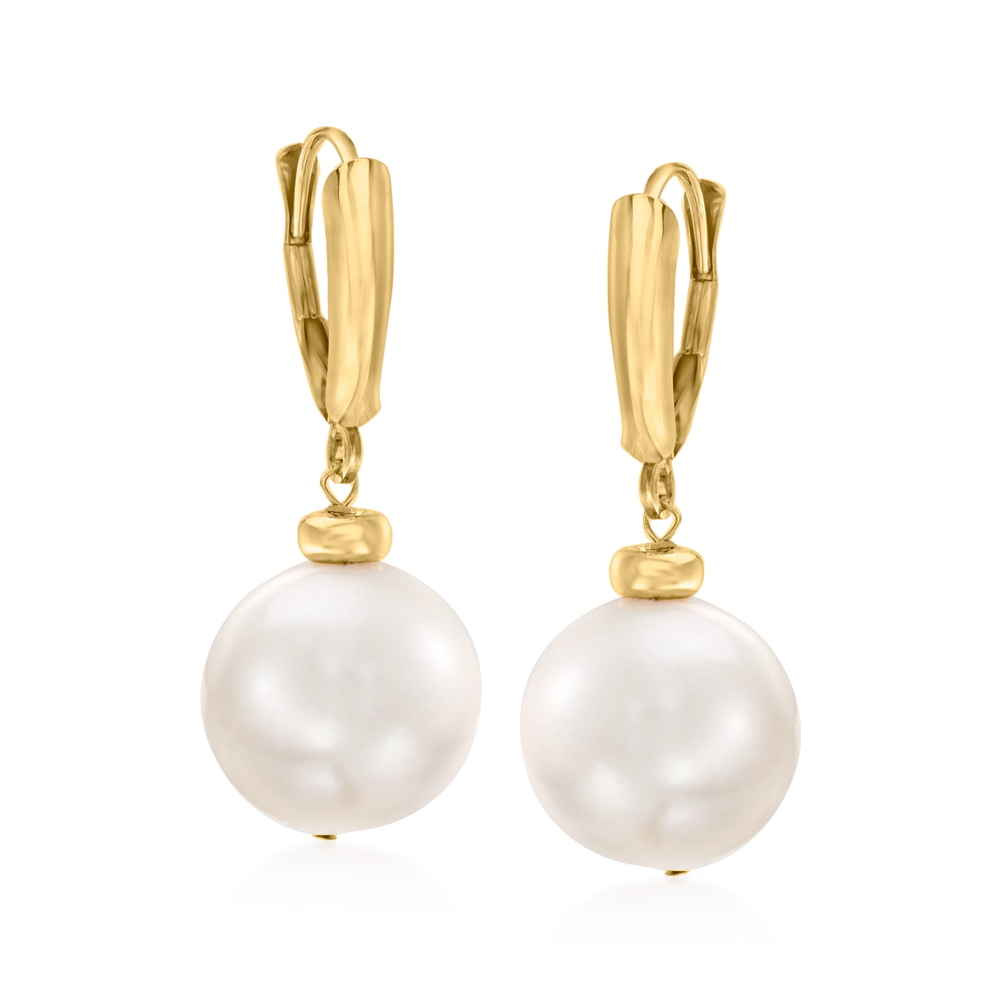 11.5-12.5mm Cultured Pearl Drop Earrings in 14kt Yellow Gold | Ross-Simons