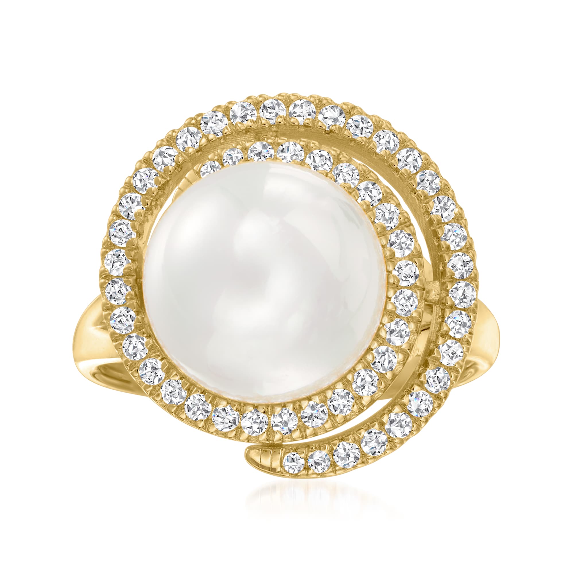 11mm Shell Pearl and .40 ct. t.w. CZ Swirl Ring in 18kt Gold Over ...