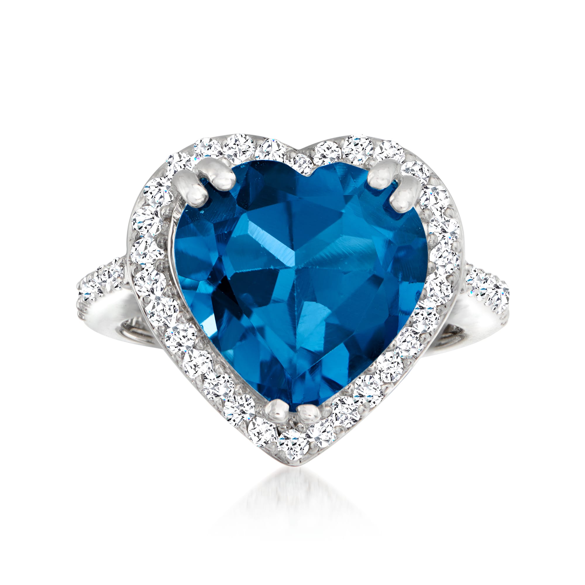 6.50 Carat Heart-Shaped London Blue Topaz Ring with .74 ct. t.w.