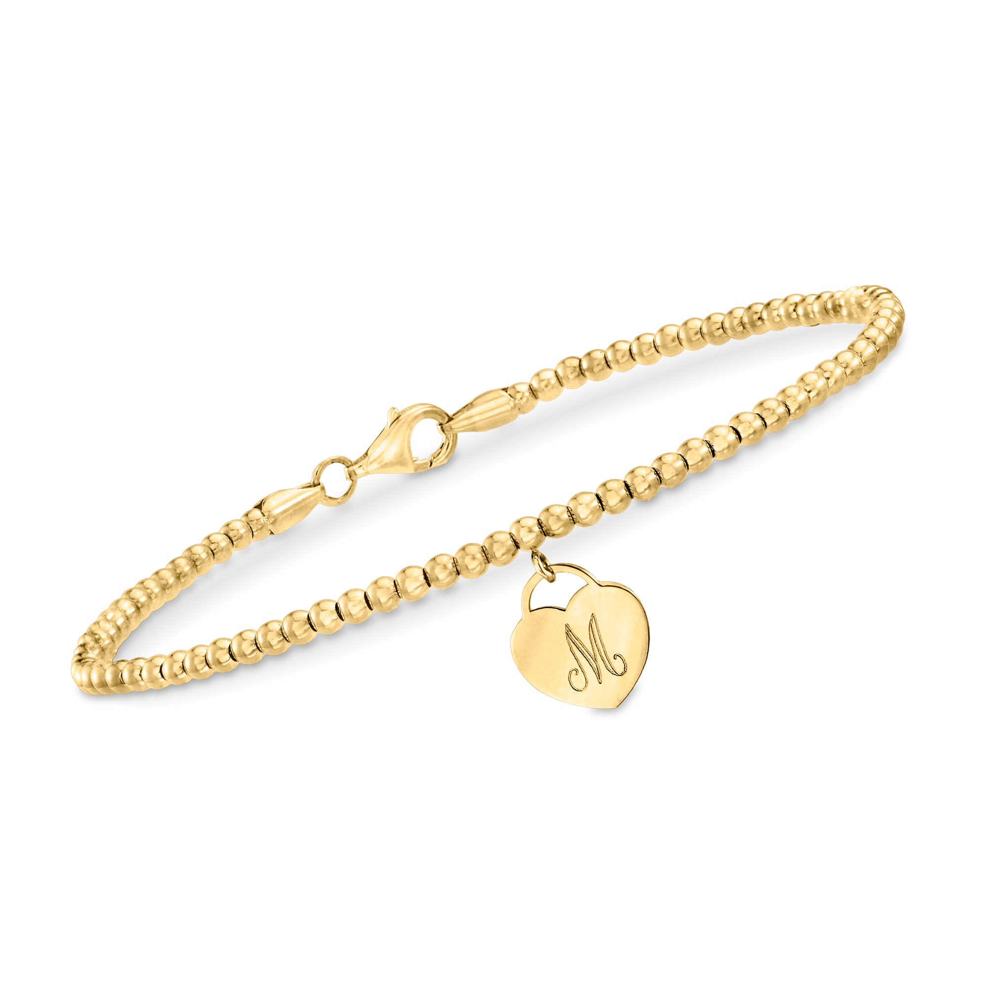 Ross-Simons - Single Initial Italian 14kt Yellow Gold Heart Charm Bracelet. 8