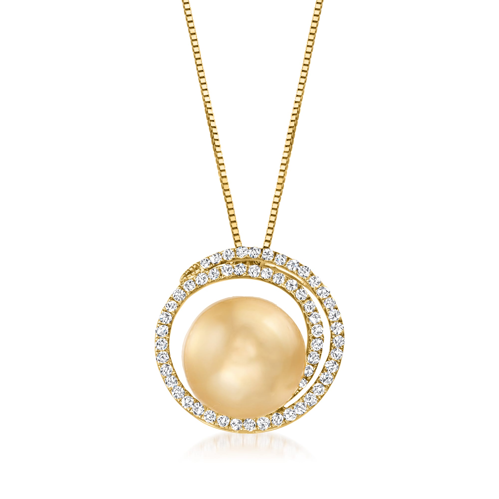 12-13mm Cultured Golden South Sea Pearl and .48 ct. t.w. Diamond Swirl Pendant  Necklace in 18kt Yellow Gold