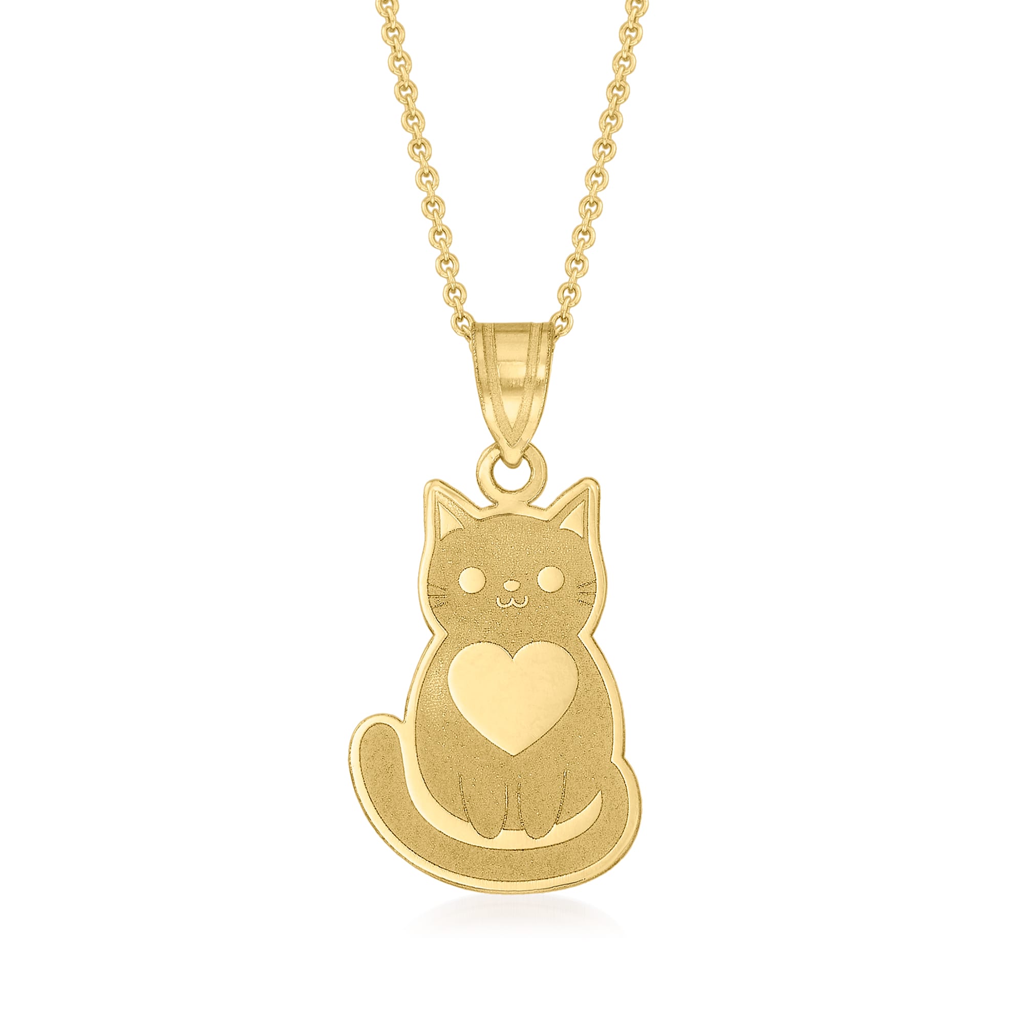 14kt Yellow Gold Cat Pendant Necklace. 18