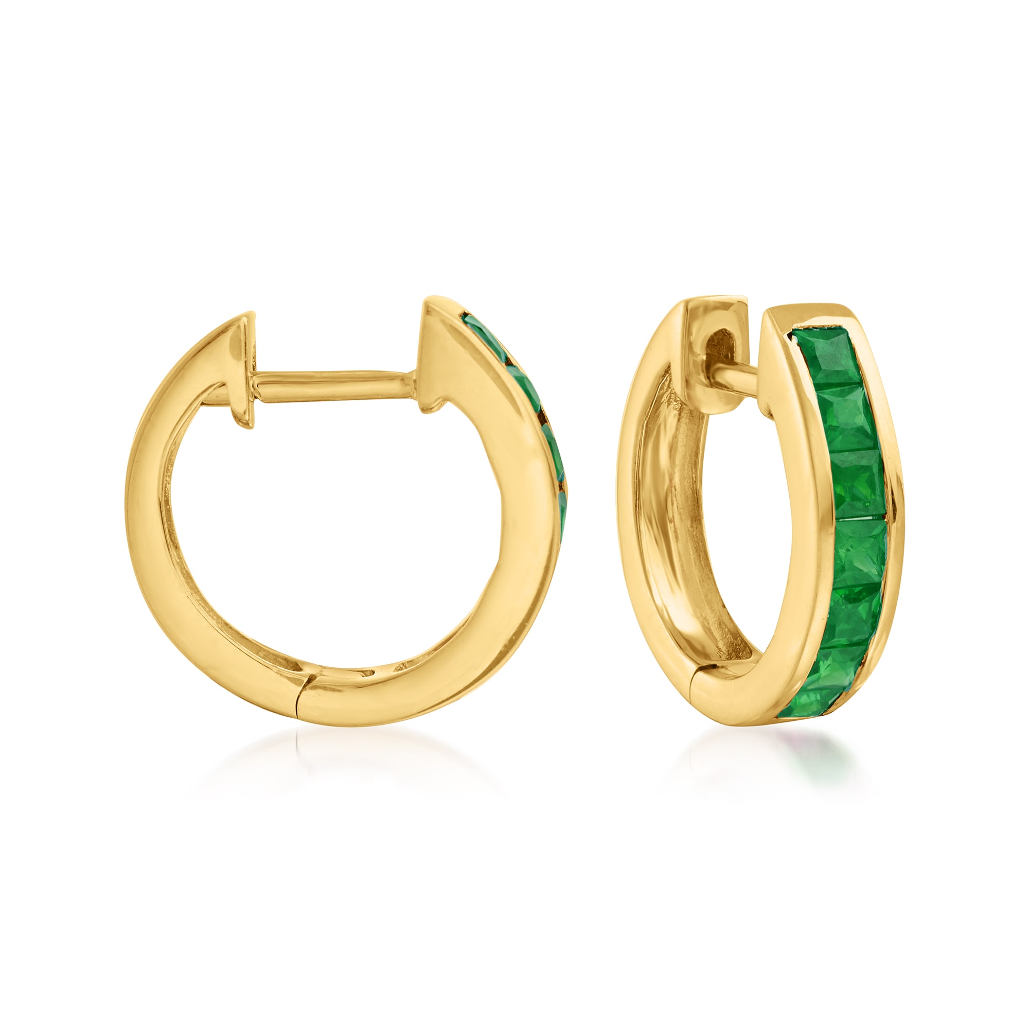 .60 ct. t.w. Emerald Huggie Hoop Earrings in 14kt Yellow Gold. 3/8 ...