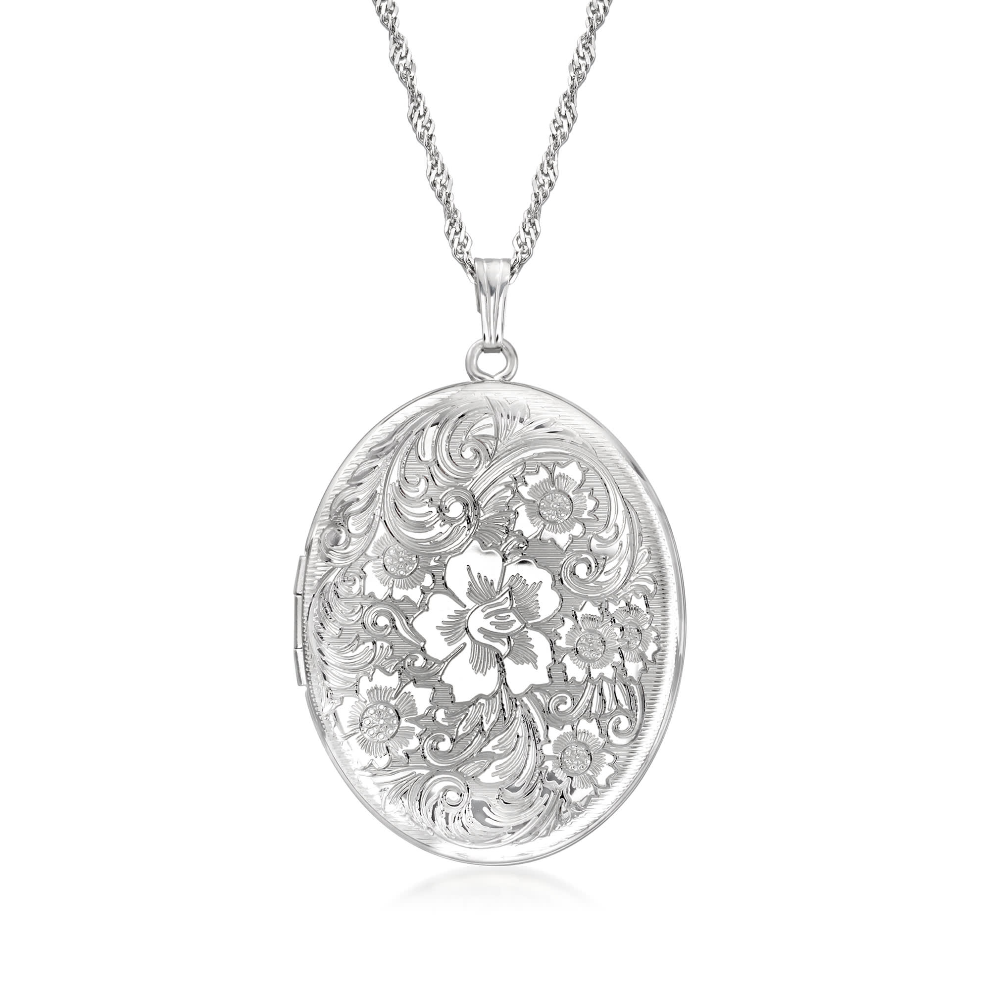 Ross-Simons - Plain - Sterling Silver Four-Photo Oval Locket Necklace. 20