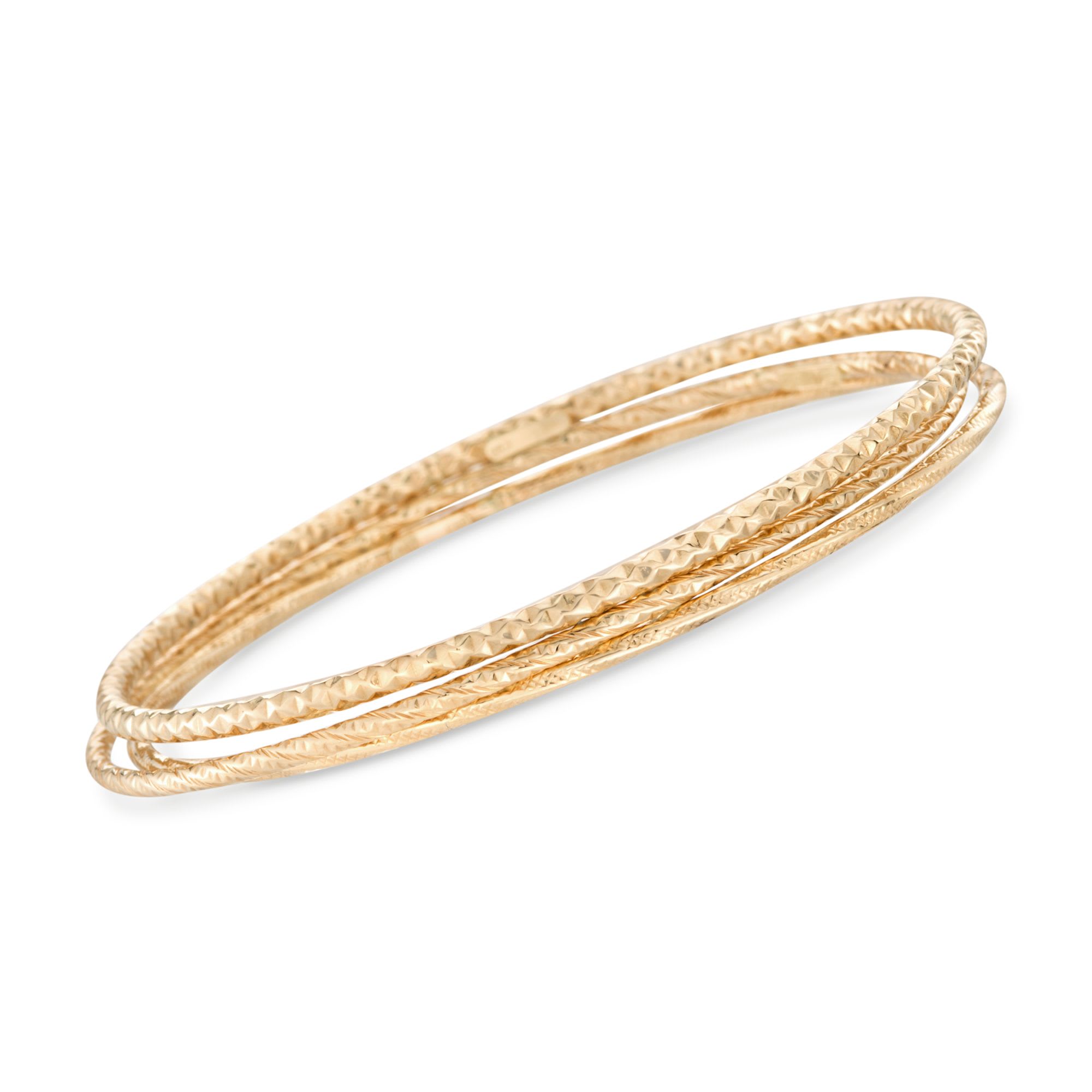 Italian 14kt Yellow Gold Jewelry Set: Three Textured Bangle Bracelets ...