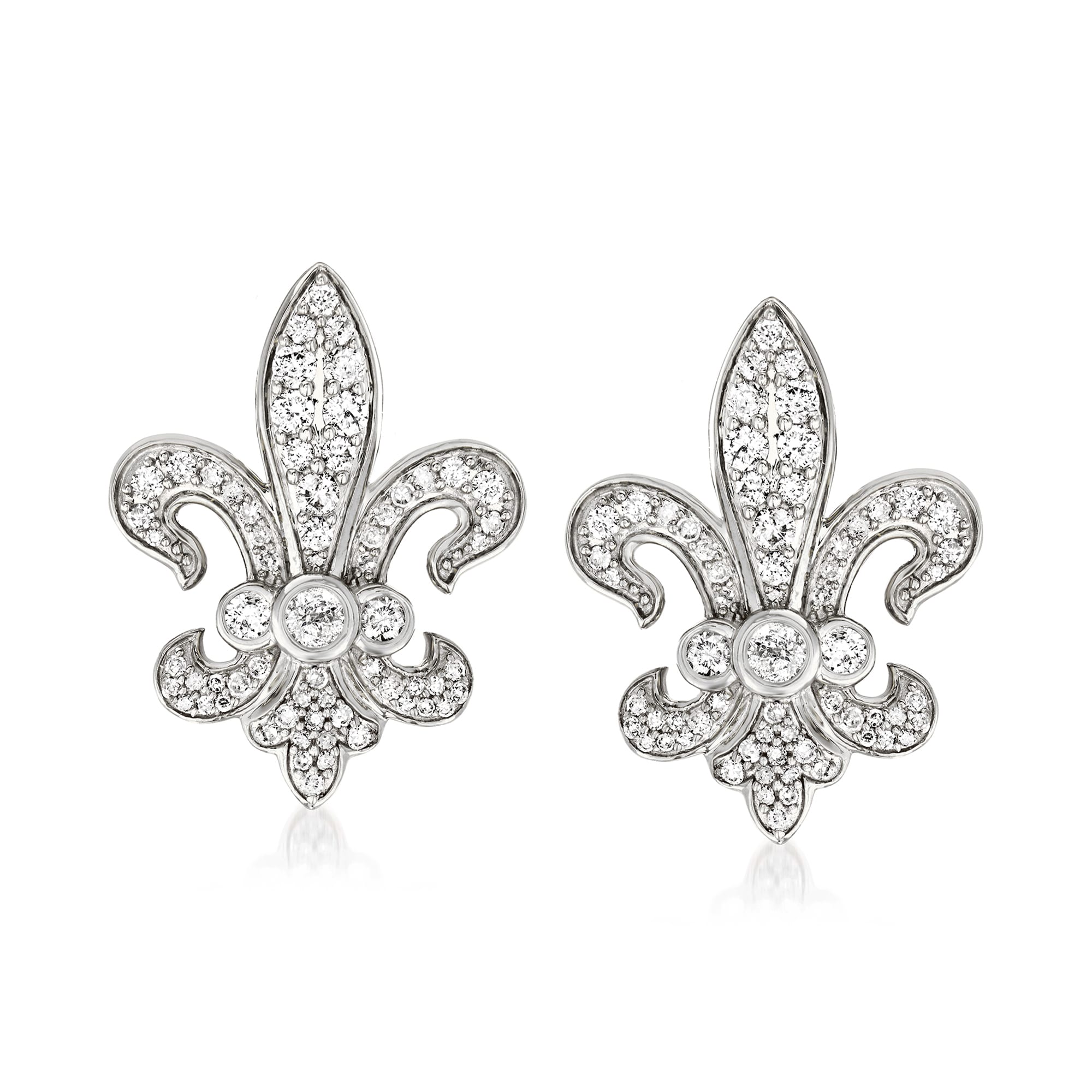 1.00 ct. t.w. Diamond Fleur-De-Lis Earrings in Sterling Silver | Ross ...