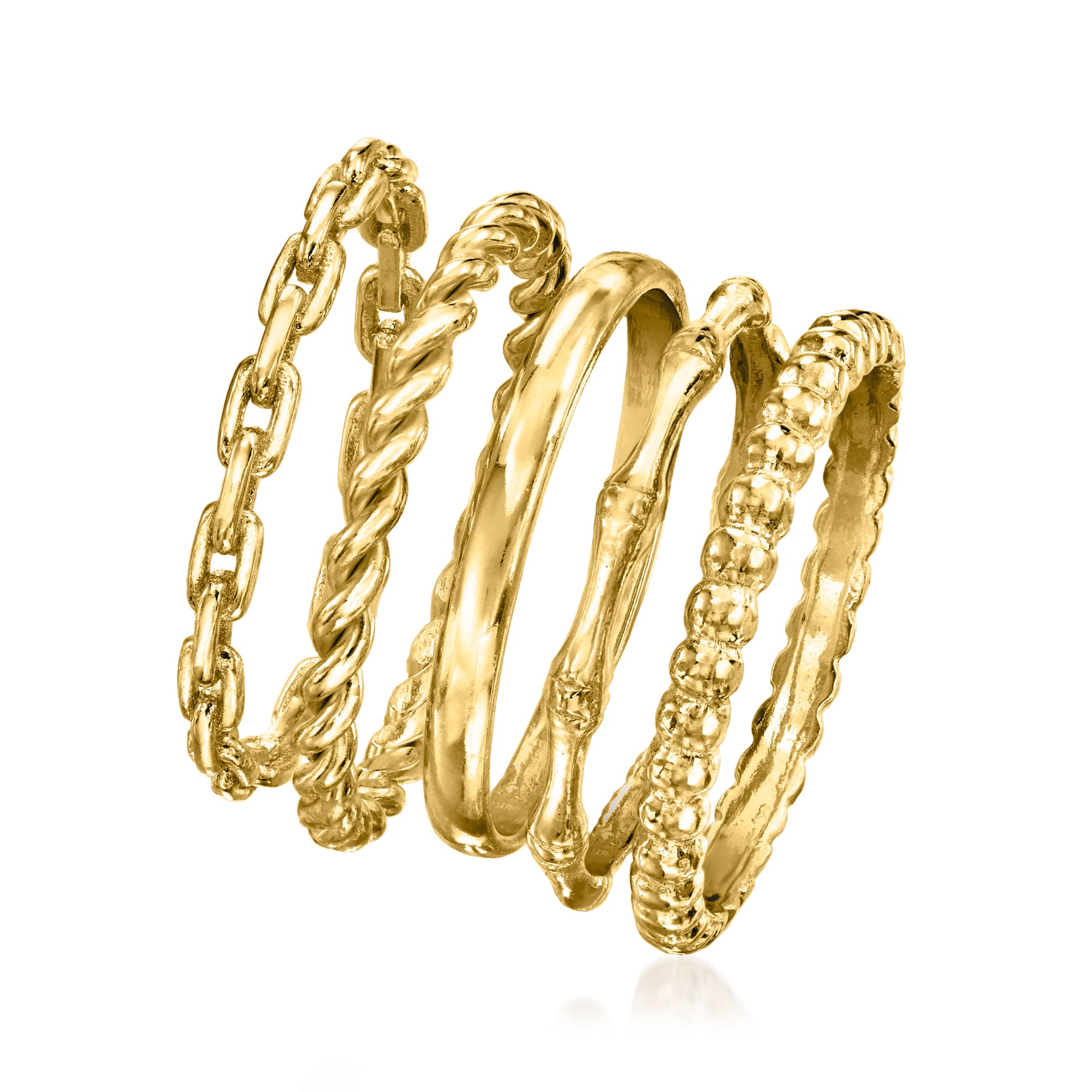 18kt Gold Over Sterling Jewelry Set: Five Stackable Rings