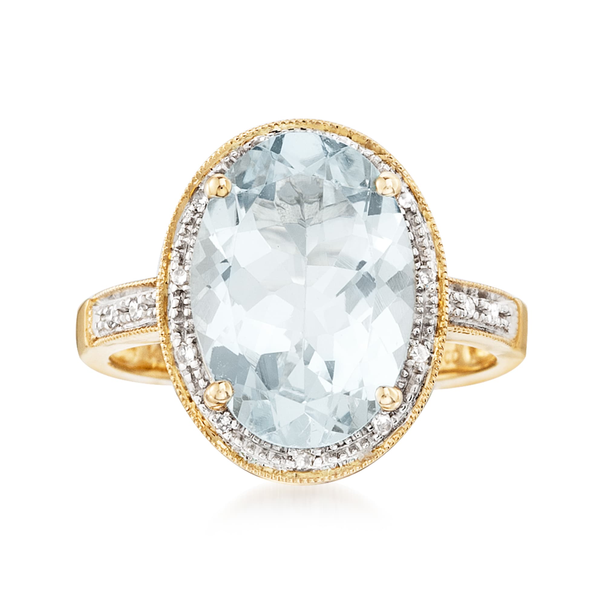 4.20 Carat Aquamarine Ring with Diamond Accents in 14kt Yellow Gold ...