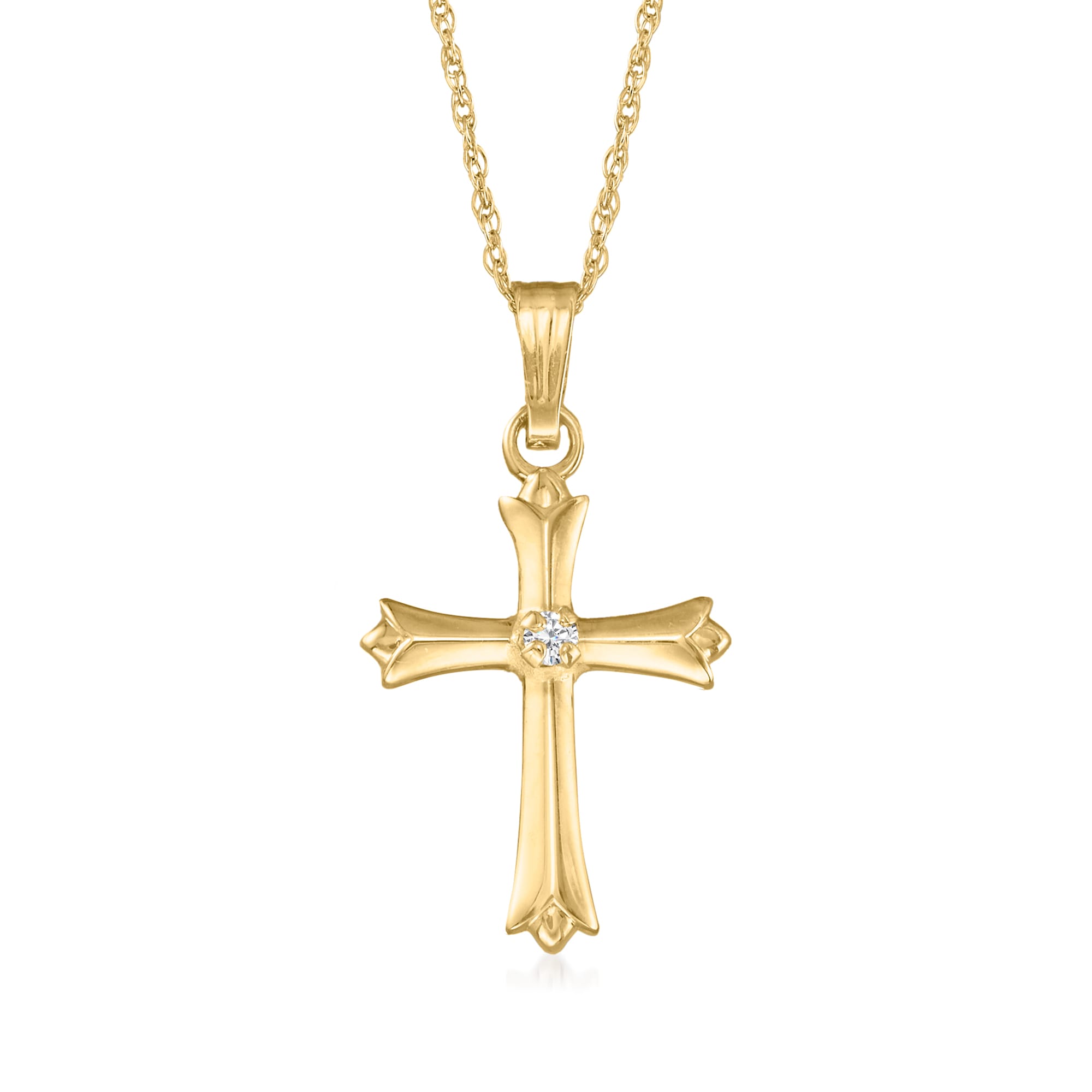 Child's 14kt Yellow Gold Cross Pendant Necklace with Diamond Accent. 15 ...