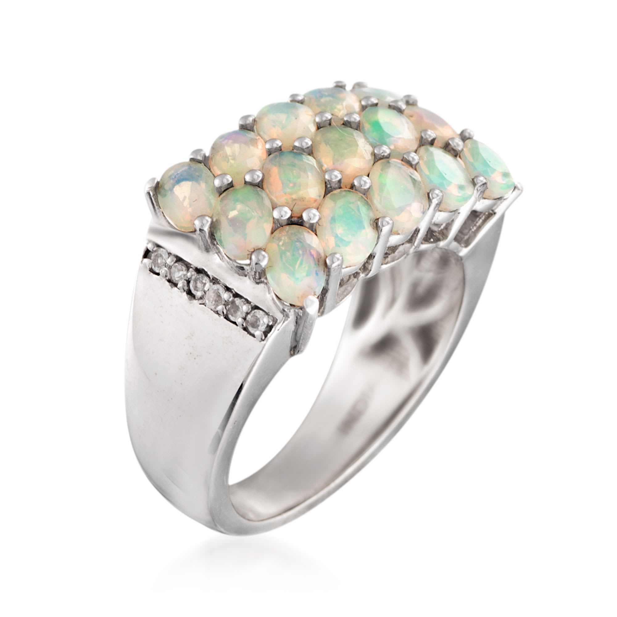 Ethiopian Opal and .10 ct. t.w. White Topaz Ring in Sterling Silver ...
