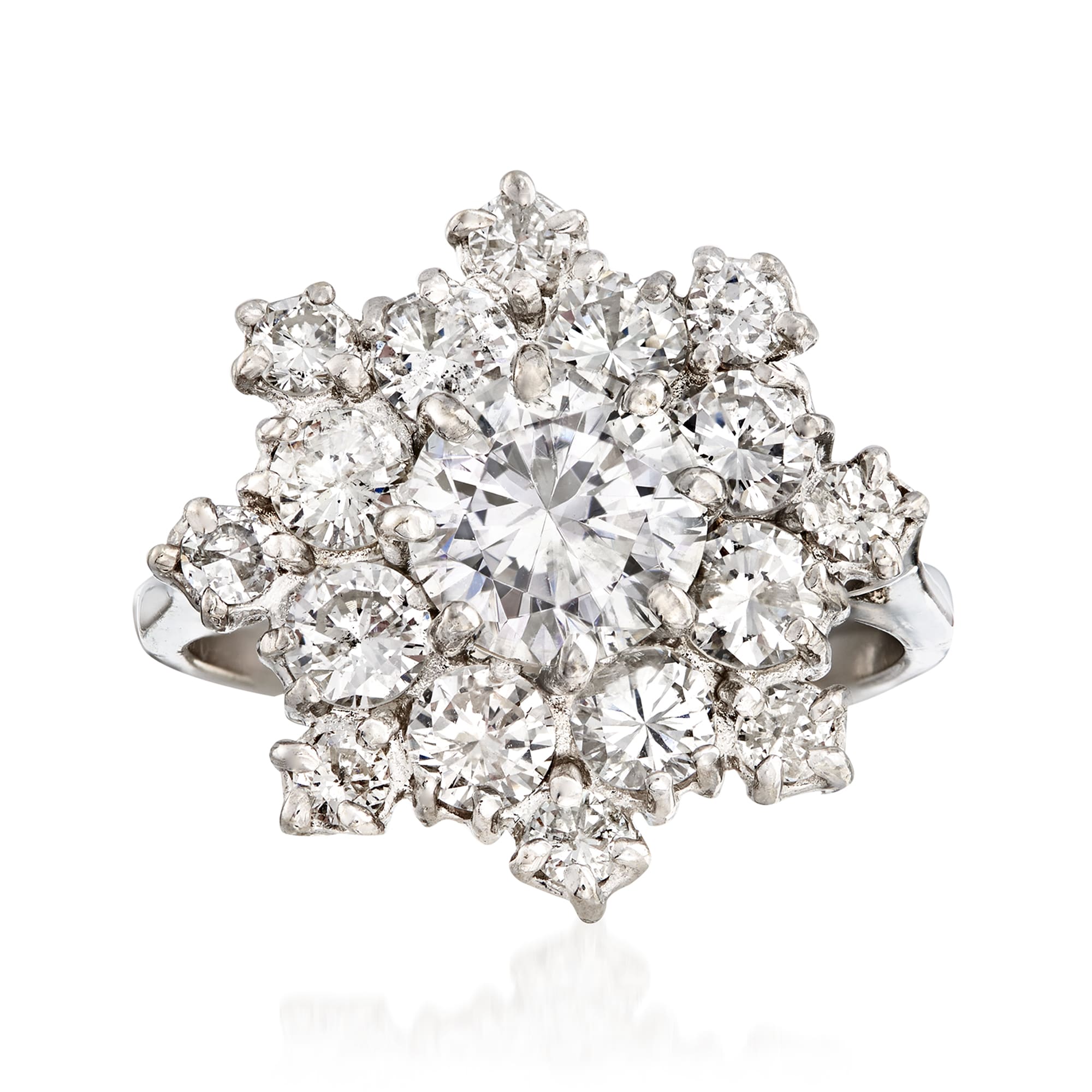 C. 1980 Vintage 3.15 ct. t.w. Diamond Snowflake Ring in 14kt White Gold ...