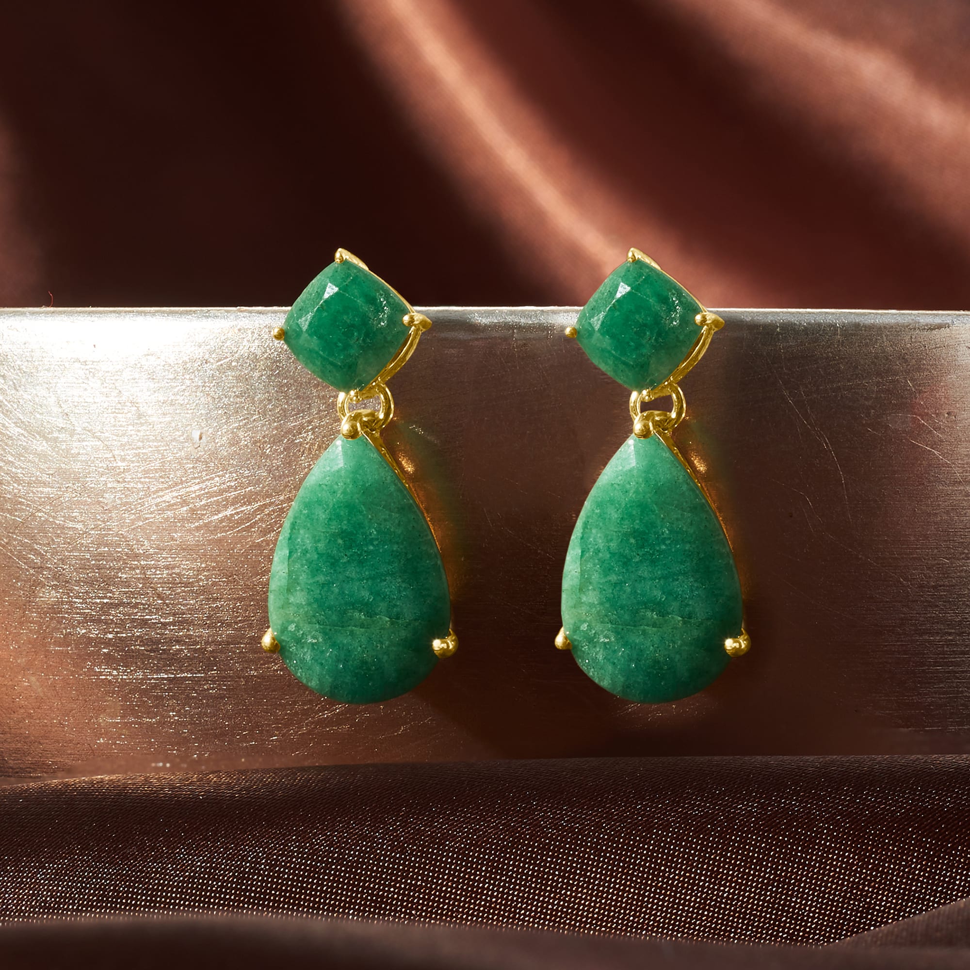 19.20 ct. t.w. Emerald Drop Earrings in 18kt Gold Over Sterling
