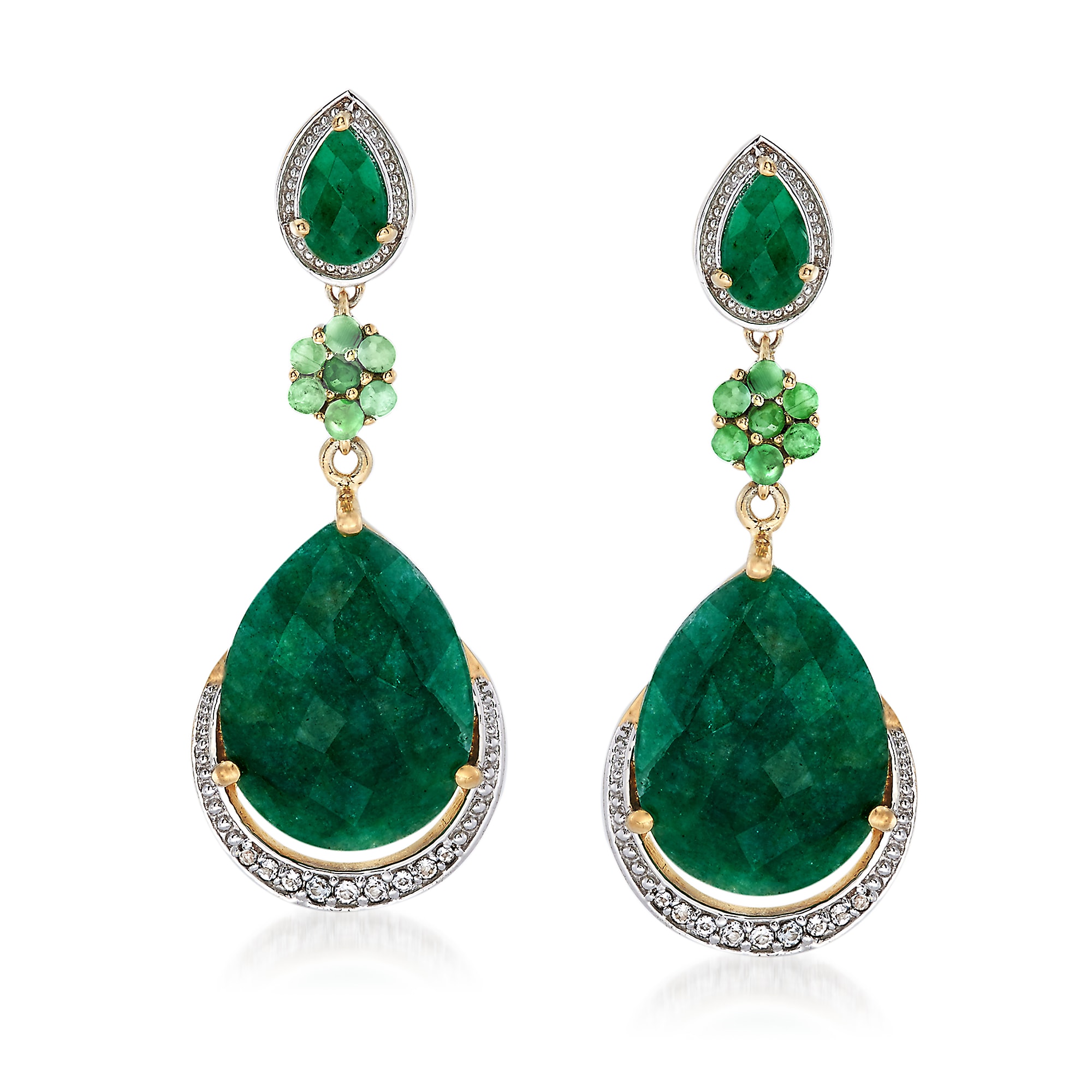 22.10 ct. t.w. Emerald and .20 ct. t.w. White Topaz Drop Earrings in ...