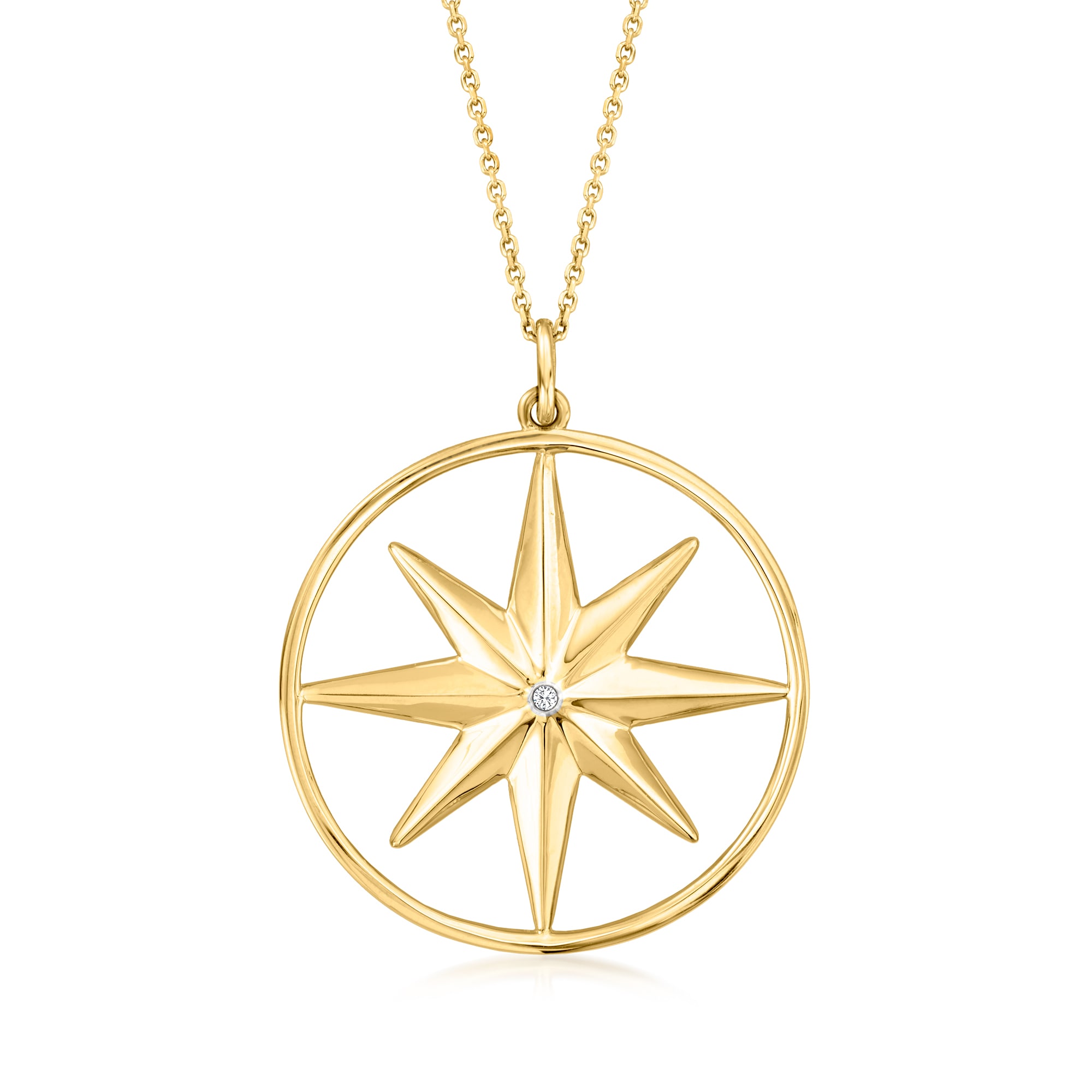 18kt Gold Over Sterling North Star Pendant Necklace with Diamond