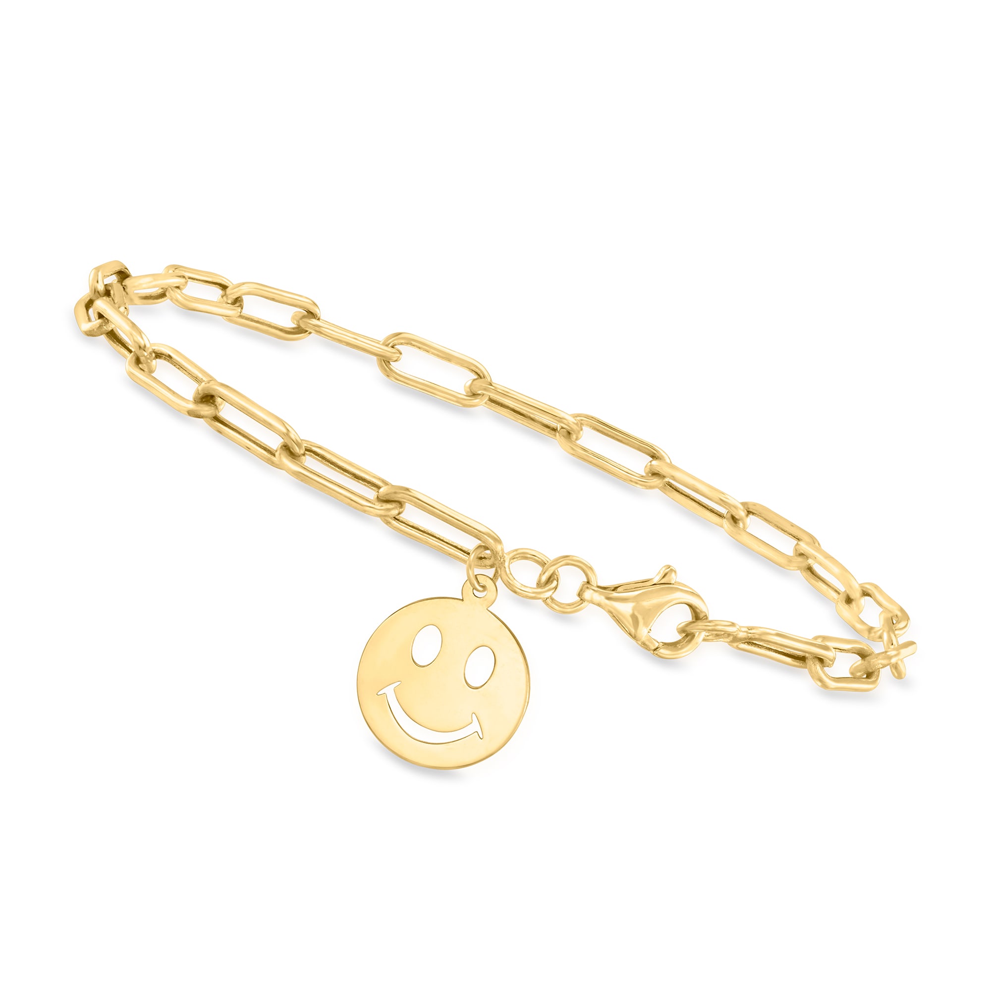 10kt Yellow Gold Smiley Face Charm Paper Clip Link Bracelet Ross