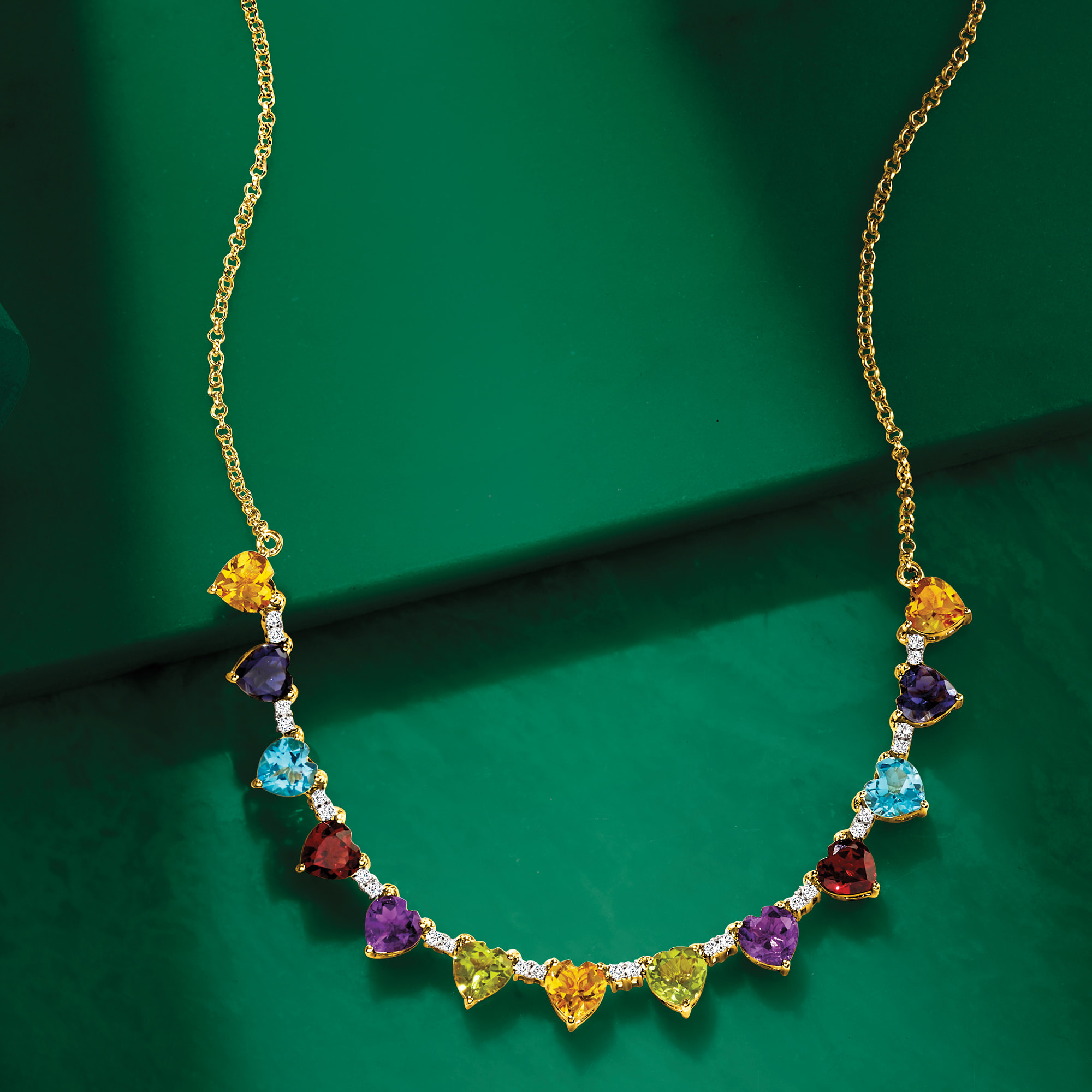 13.50 ct. t.w. Heart-Shaped Multi-Gemstone Necklace in 18kt Gold