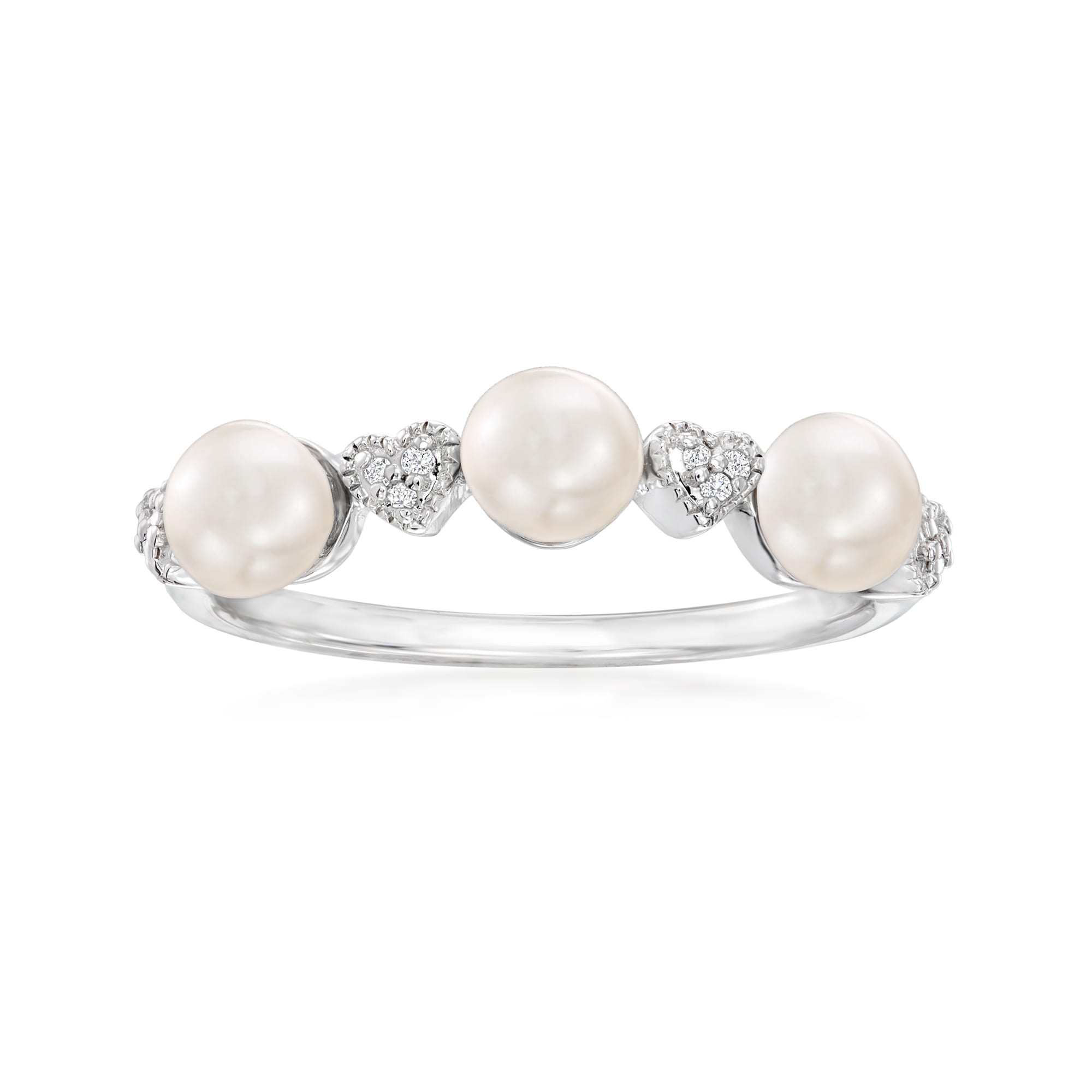 4.5mm Cultured Pearl Ring with Diamond Accents in Sterling Silver ...