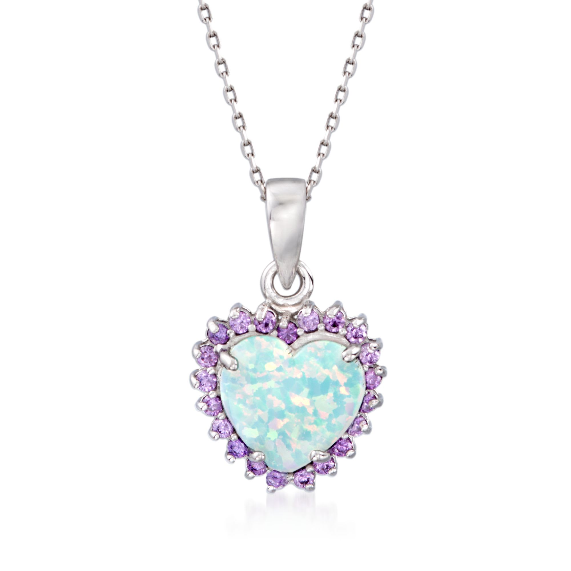 Simulated Opal and Simulated Amethyst Heart Pendant Necklace in ...