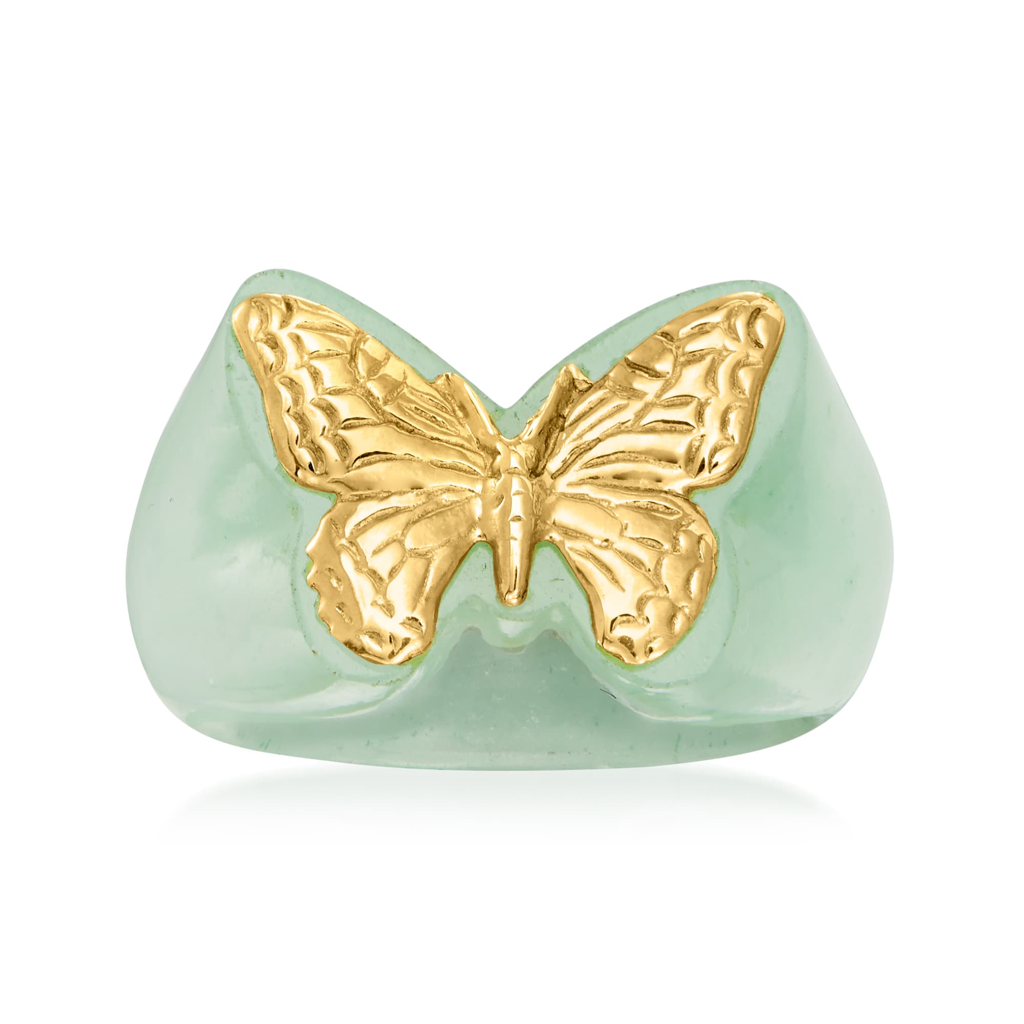 Jade Butterfly Ring in 14kt Yellow Gold