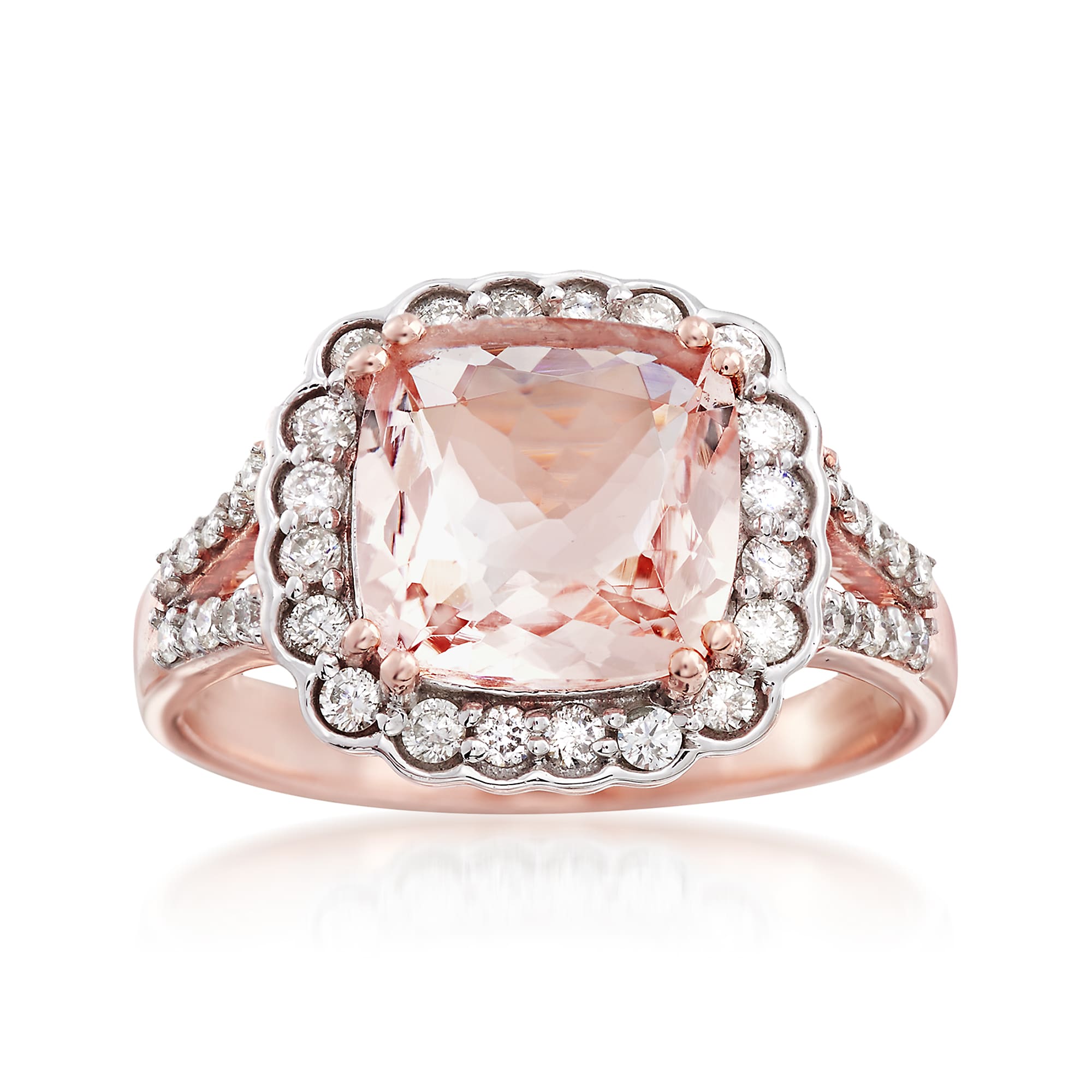 3.30 Carat Morganite and .21 ct. t.w. Diamond Ring in 14kt Rose Gold ...