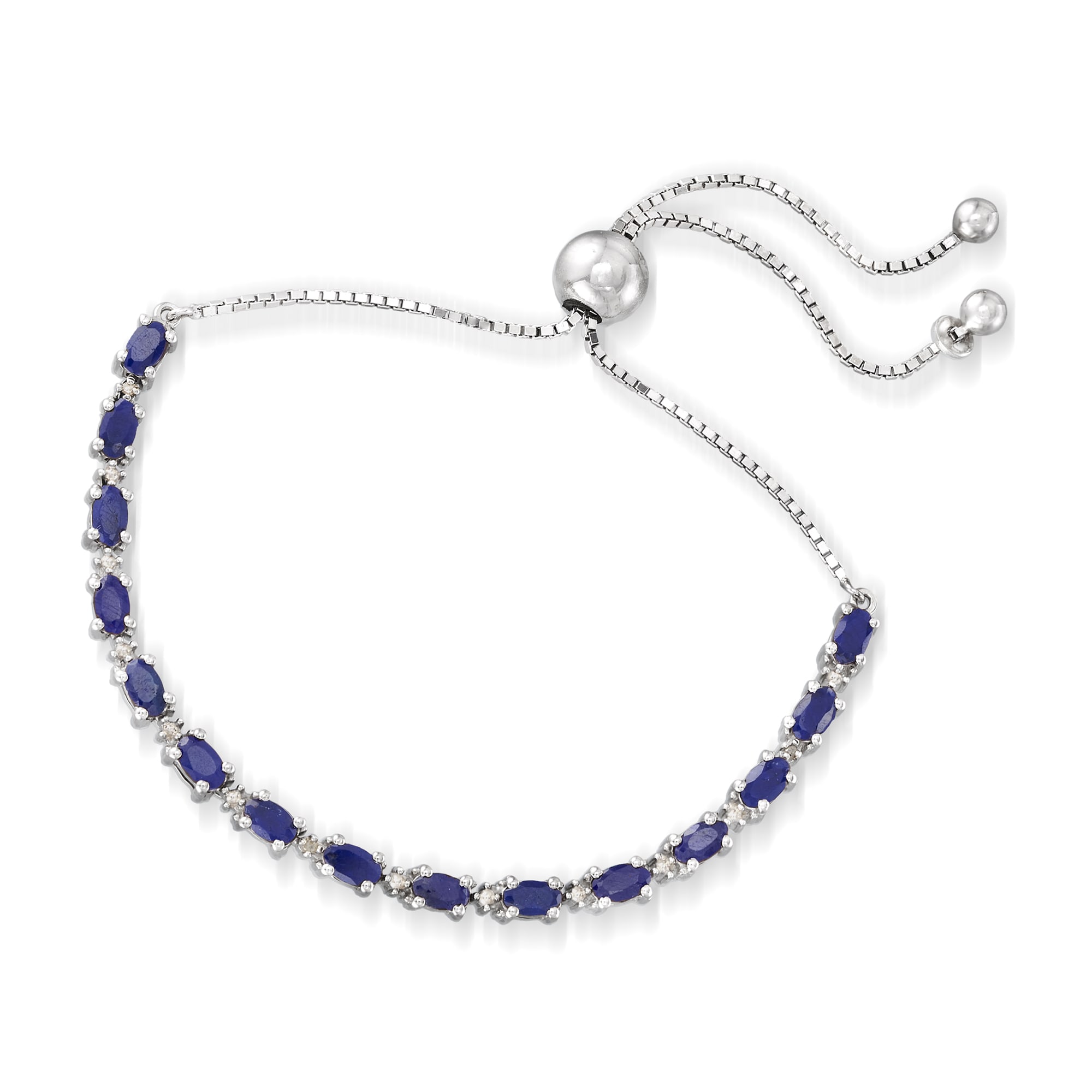 4.50 ct. t.w. Sapphire Bolo Bracelet with Diamond Accents in Sterling ...