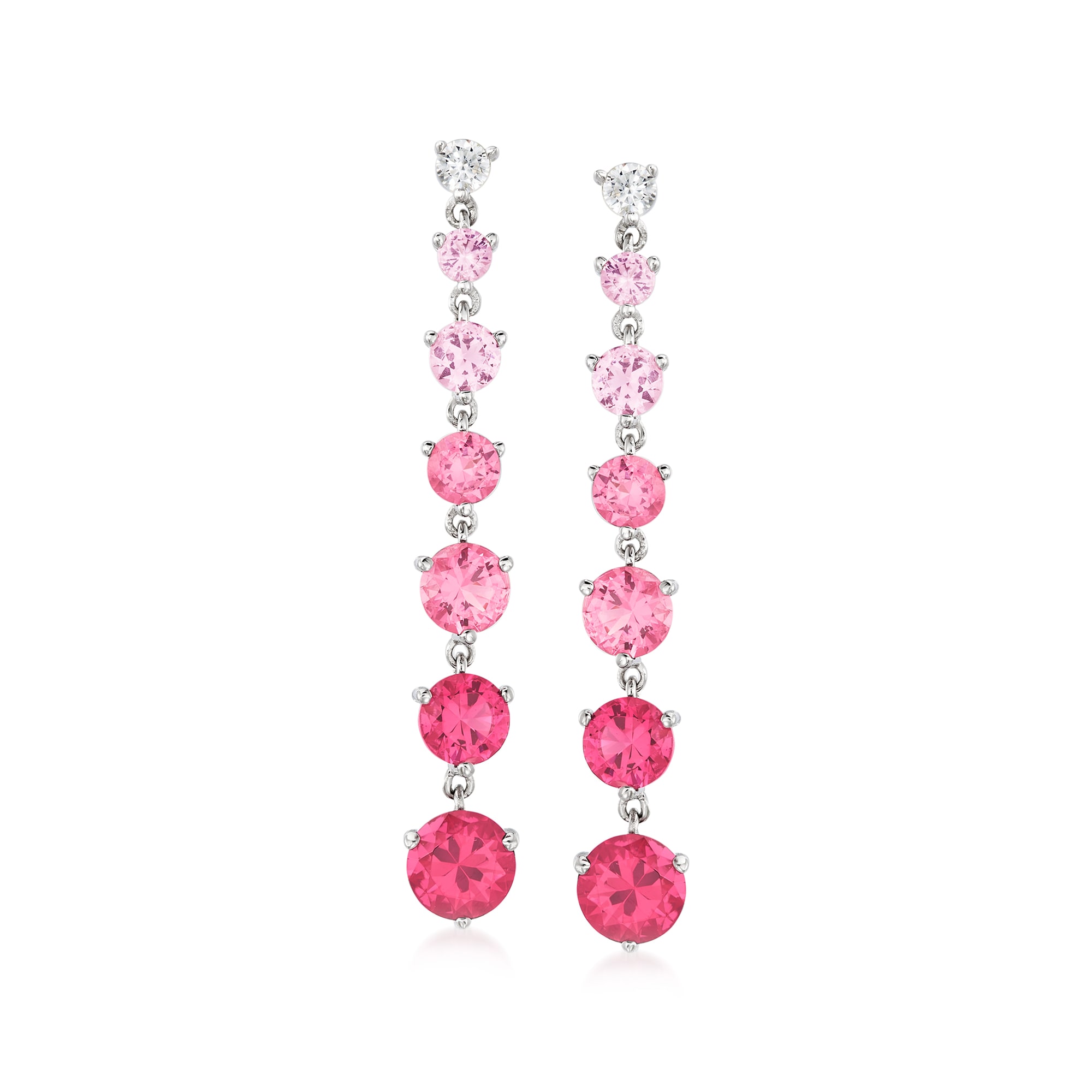 4.50 ct. t.w. Simulated Pink Sapphire and .20 ct. t.w. CZ Drop Earrings in  Sterling Silver
