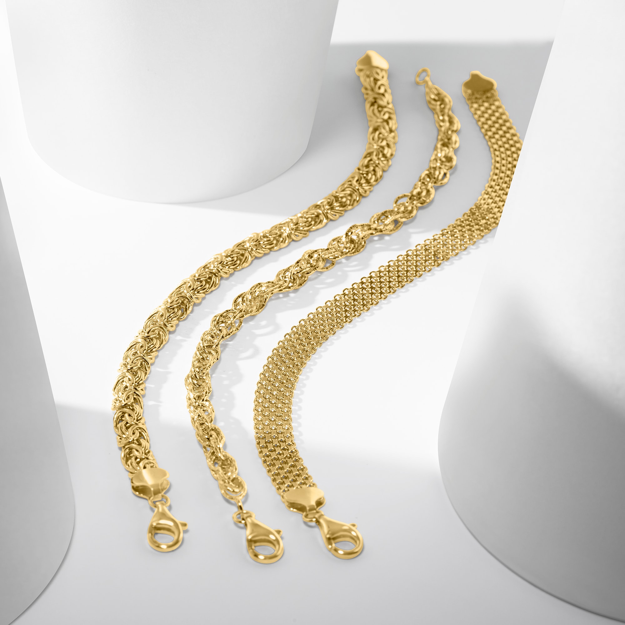 18kt Gold Over Sterling Jewelry Set: Three Link Bracelets | Ross