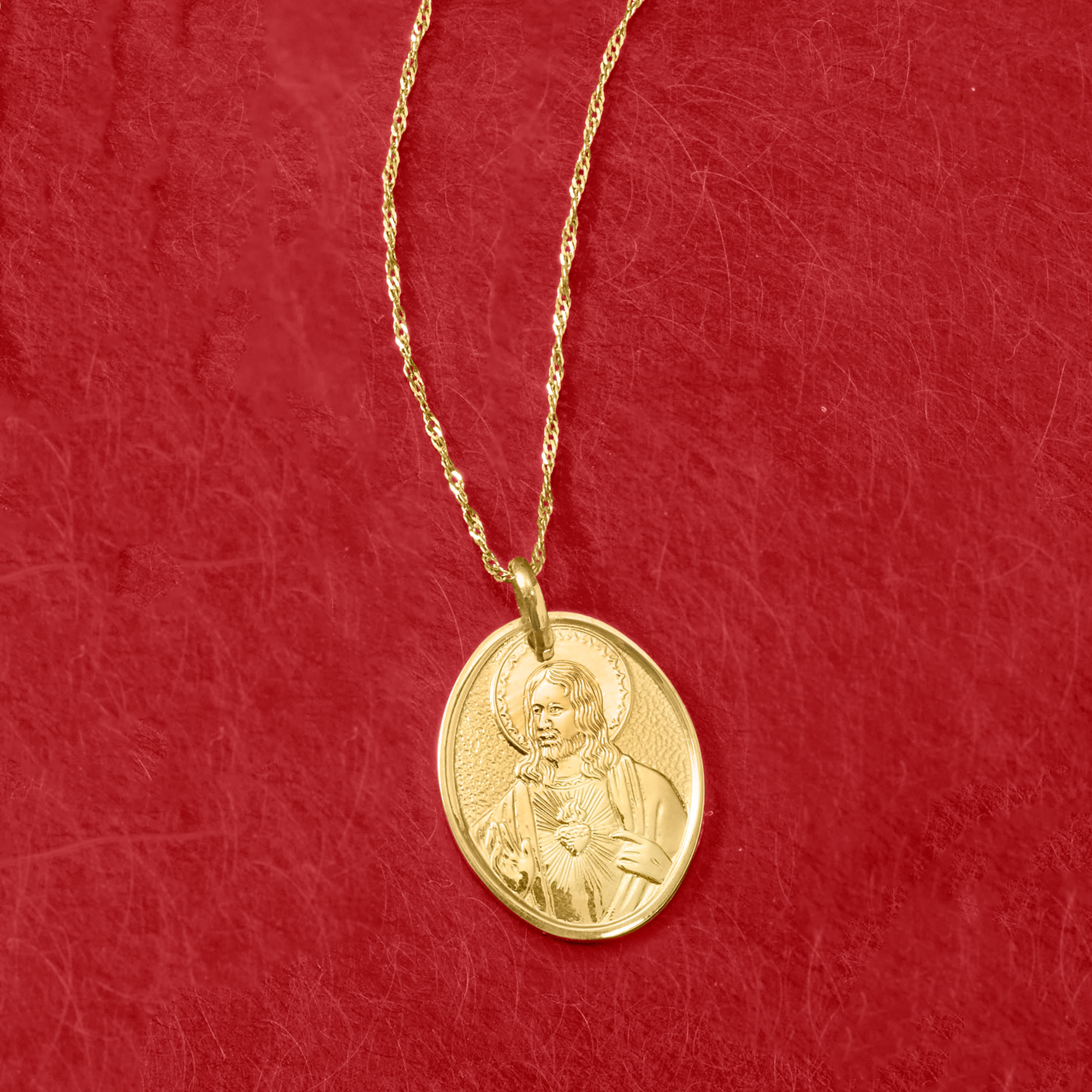 Italian 14kt Yellow Gold Sacred Heart of Jesus Pendant Necklace