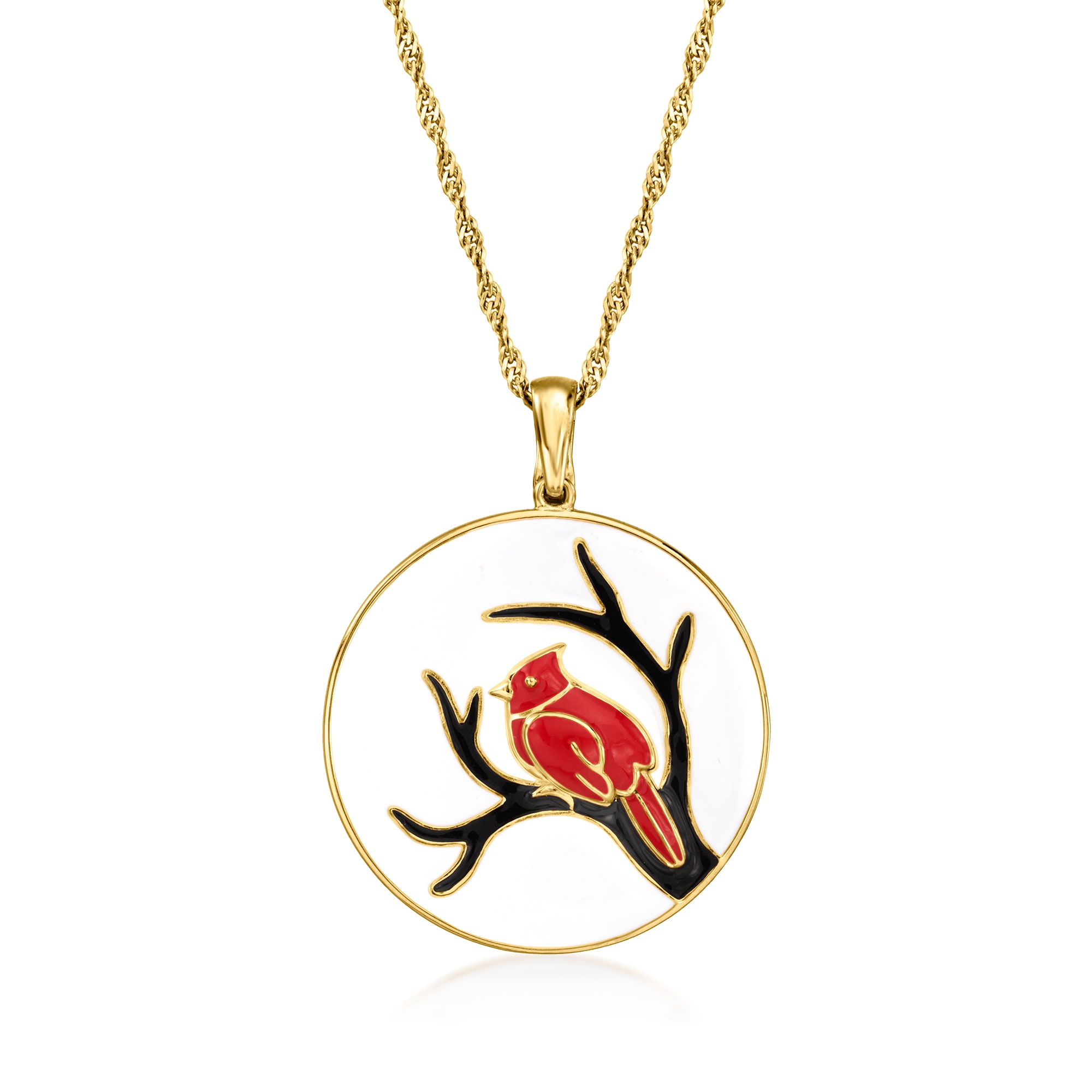 Italian Multicolored Enamel Cardinal Medallion Pendant Necklace in
