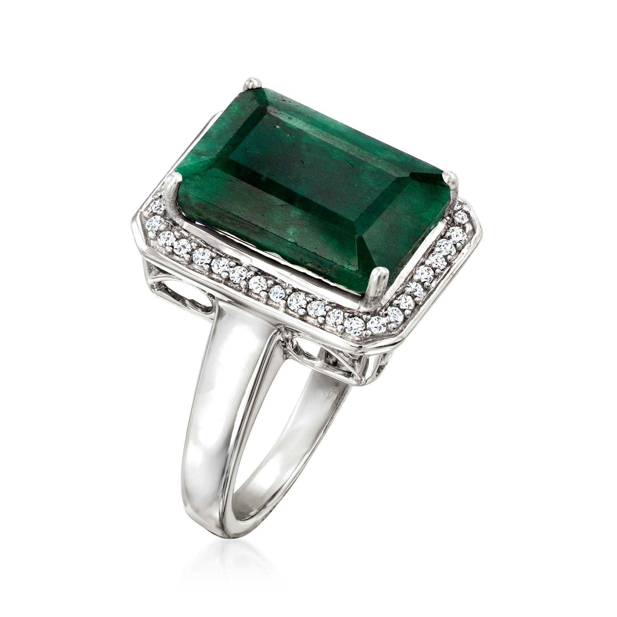 4.40 Carat Emerald and .20 ct. t.w. Diamond Ring in Sterling Silver ...