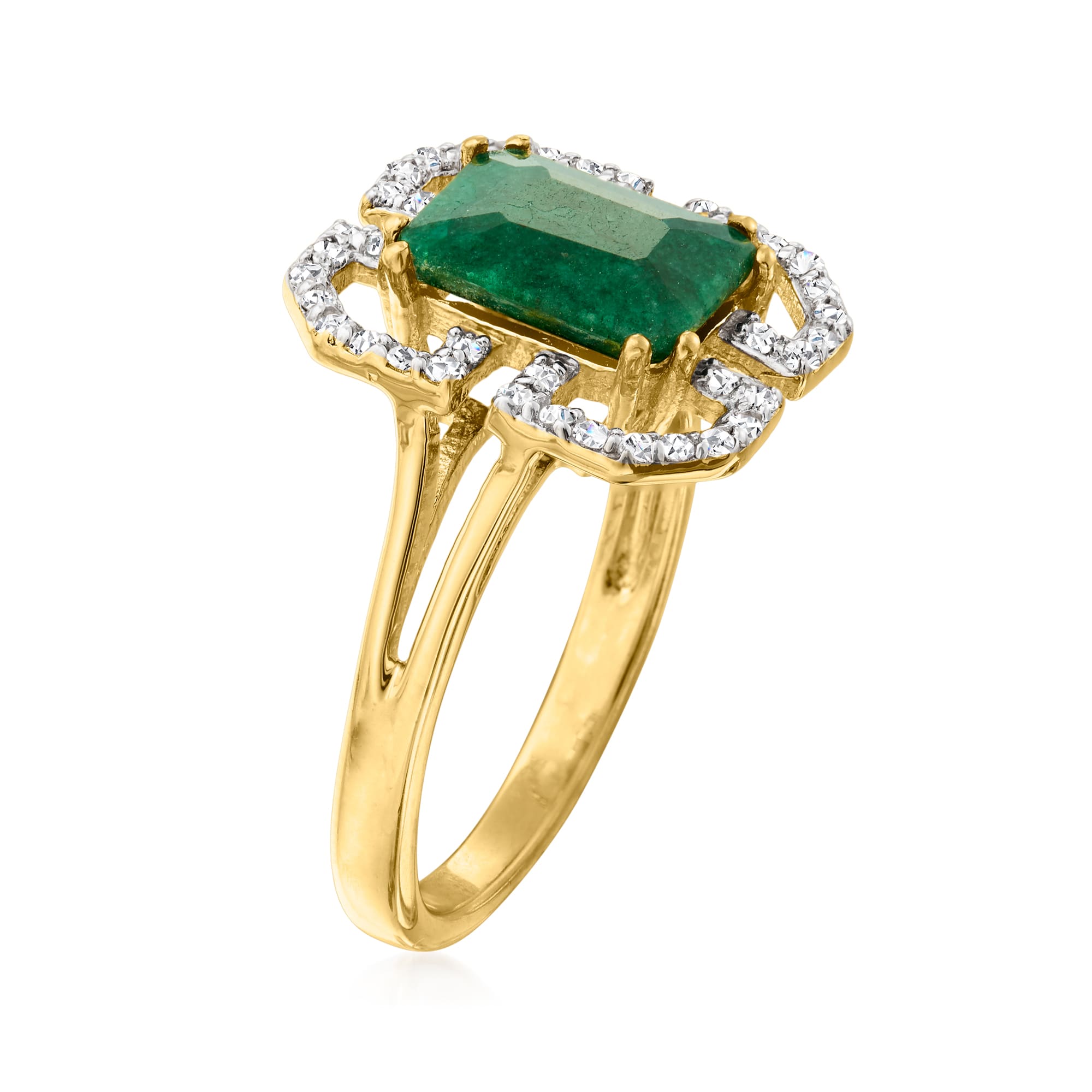 2.10 Carat Emerald and .40 ct. t.w. White Topaz Ring in 14kt Gold Over ...