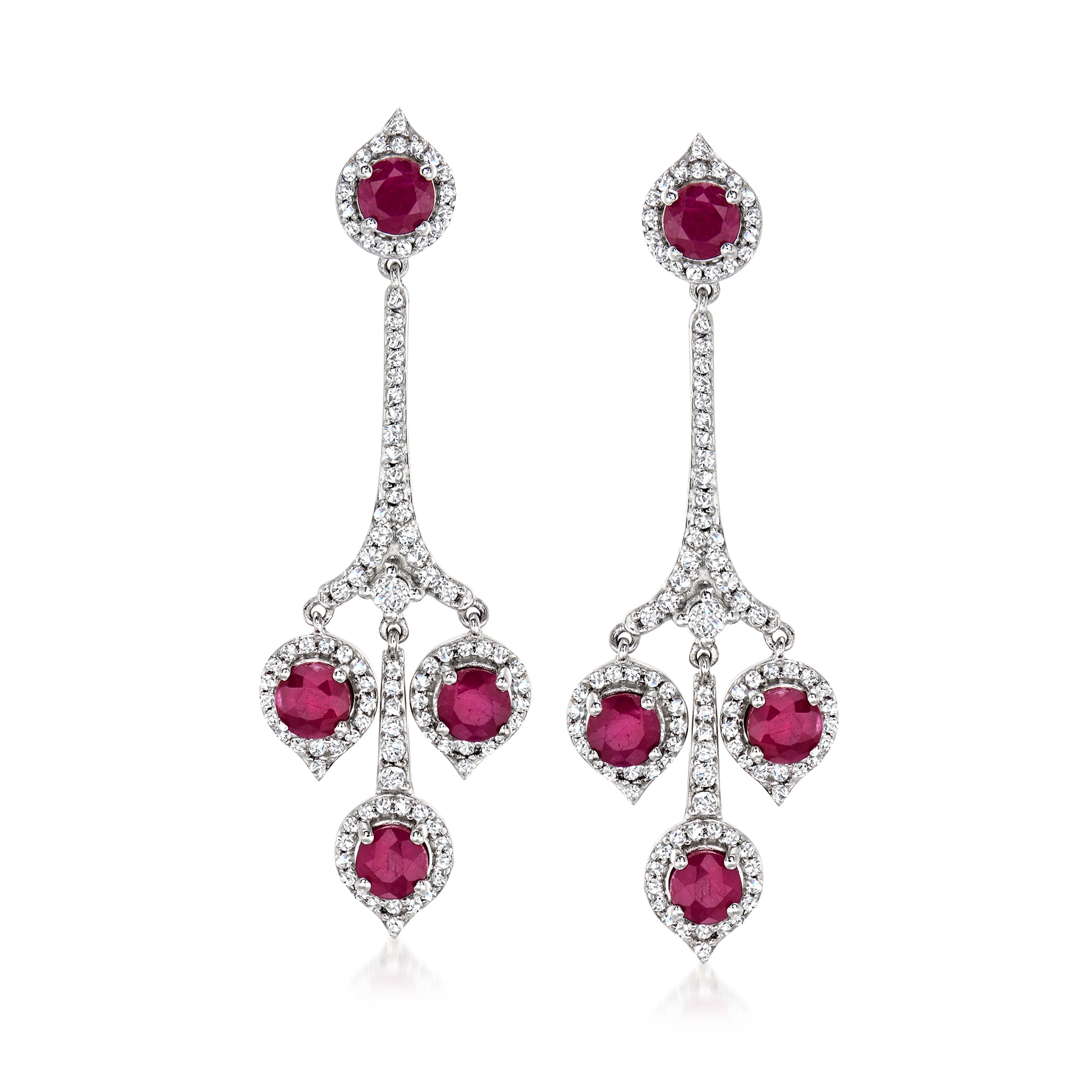 4.30 ct. t.w. Ruby and 1.20 ct. t.w. White Topaz Drop Earrings in ...