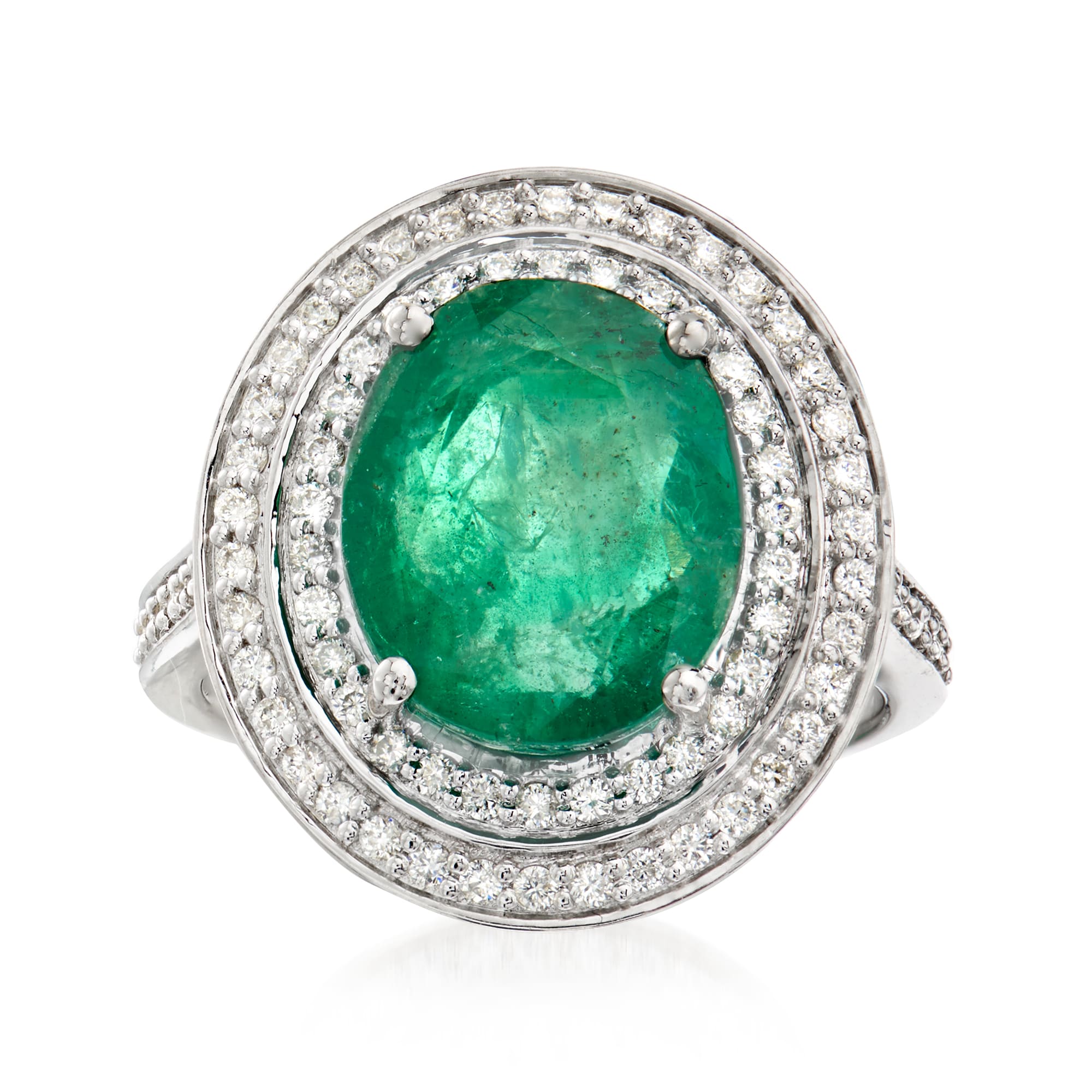 6.30 Carat Emerald and .54 ct. t.w. Diamond Ring in 14kt White Gold ...