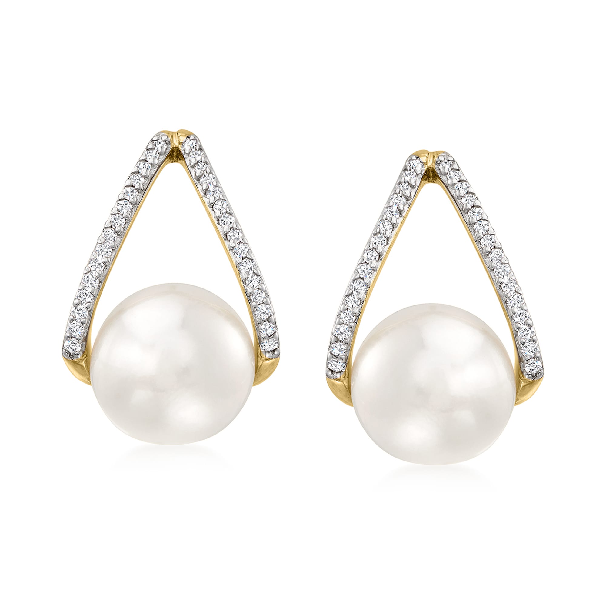8-8.5mm Cultured Pearl and .12 ct. t.w. Diamond Drop Earrings in