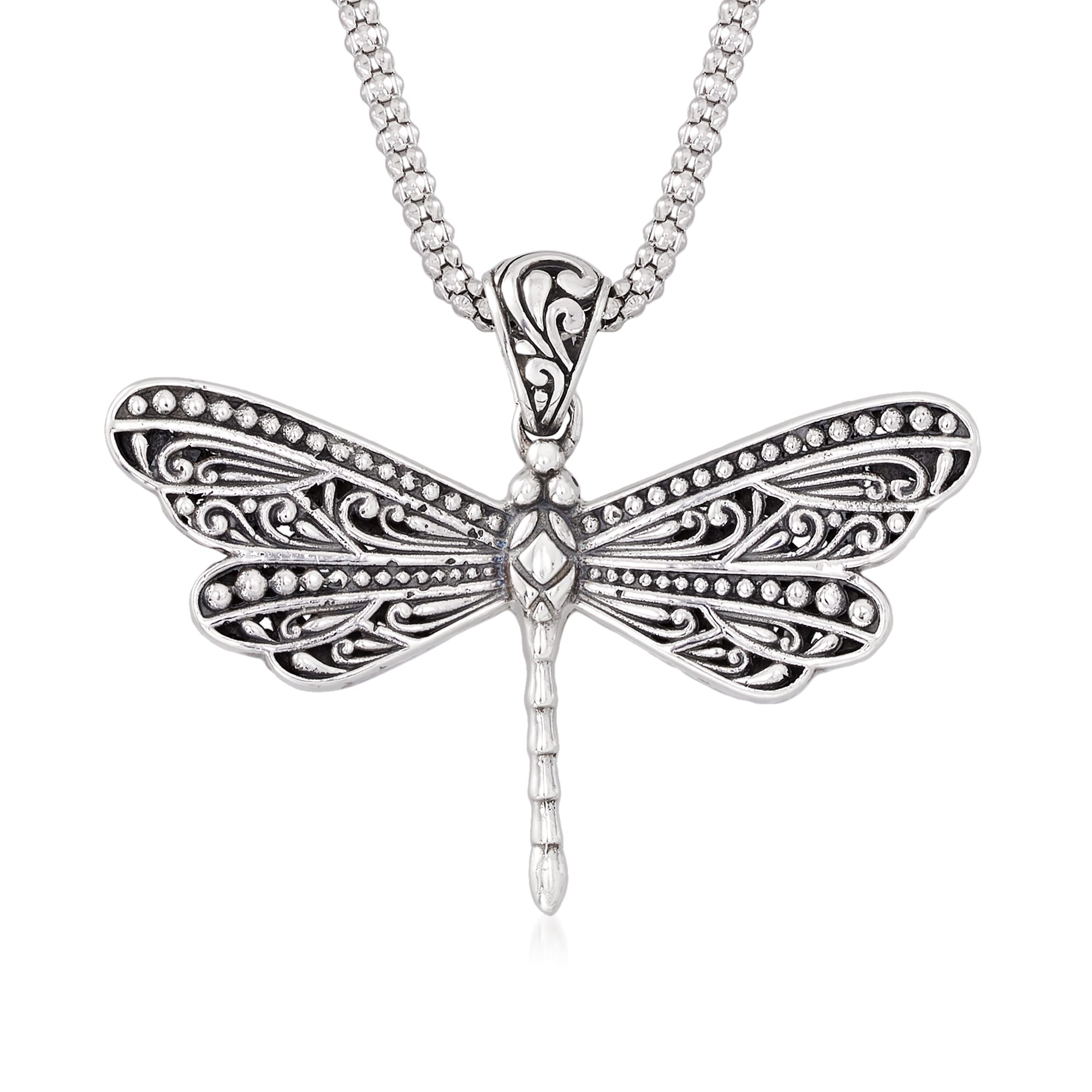 Sterling Silver Bali-Style Dragonfly Pendant Necklace | Ross-Simons