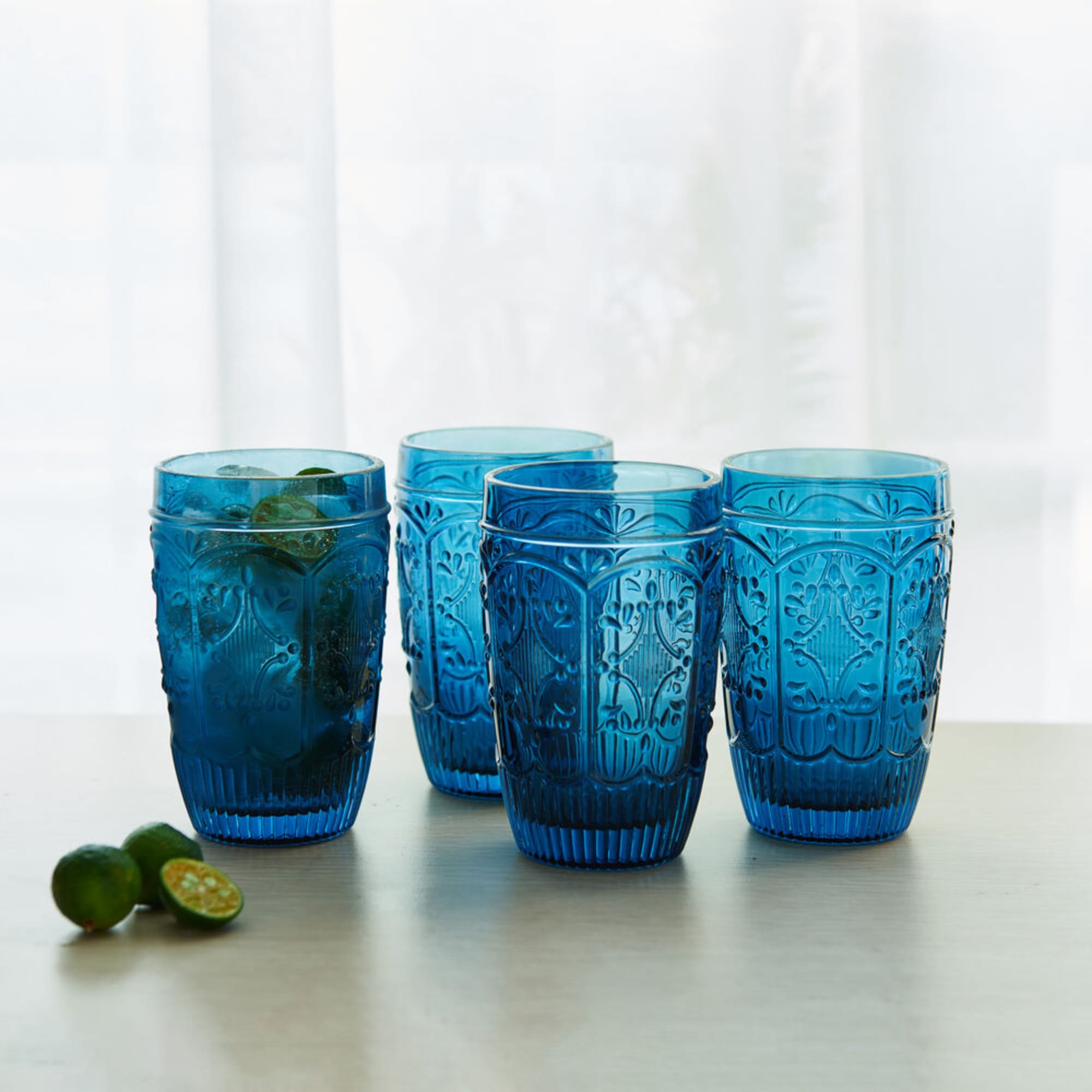 Fitz and Floyd Villa Palm Highball Glasses Green - Set of 4