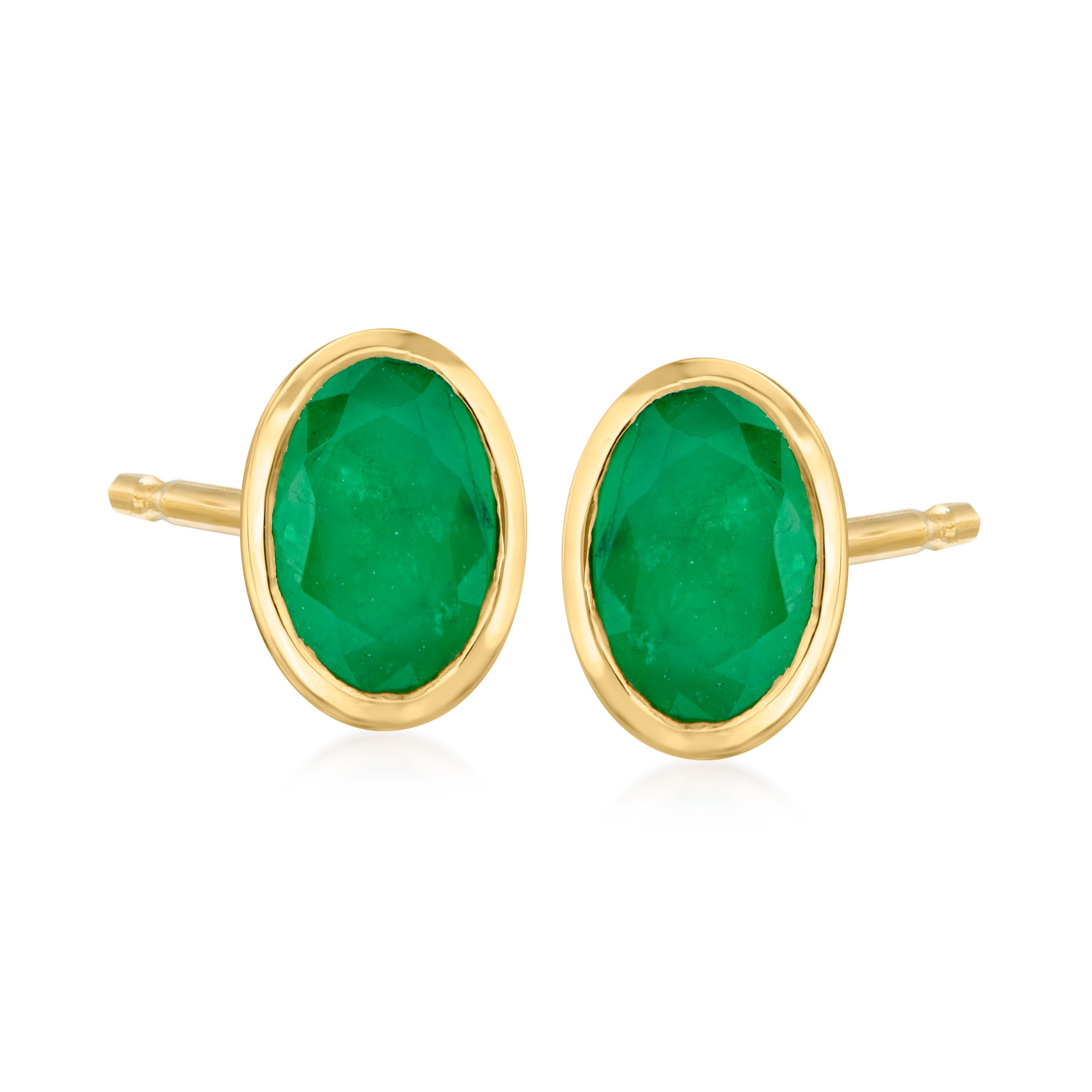 1.00 ct. t.w. Emerald Stud Earrings in 14kt Yellow Gold | Ross-Simons