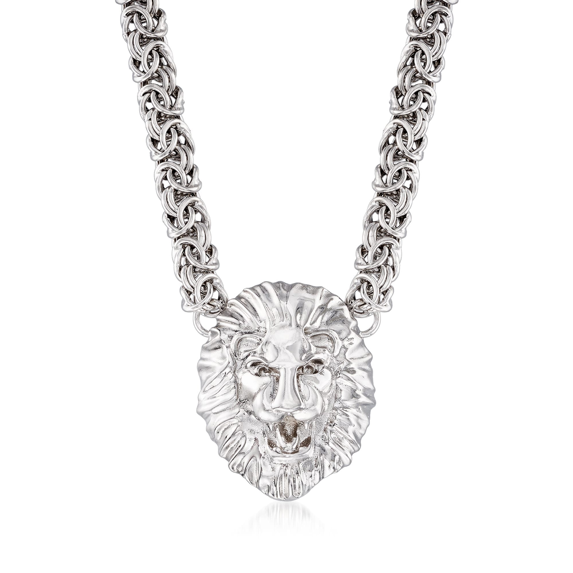 Italian Sterling Silver Byzantine Lion Head Necklace Ross Simons