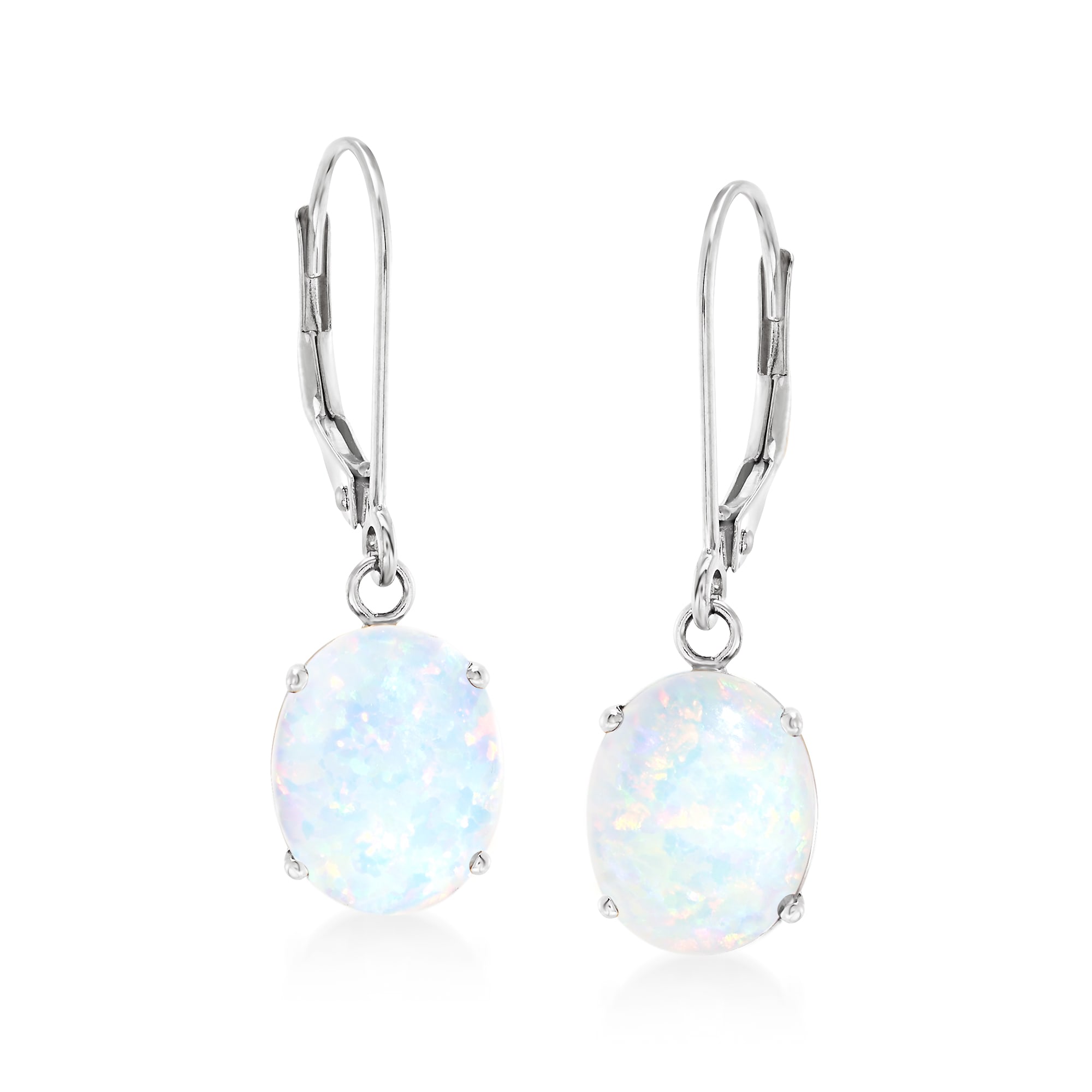Simulated Opal Drop Earrings in 14kt White Gold | Ross-Simons