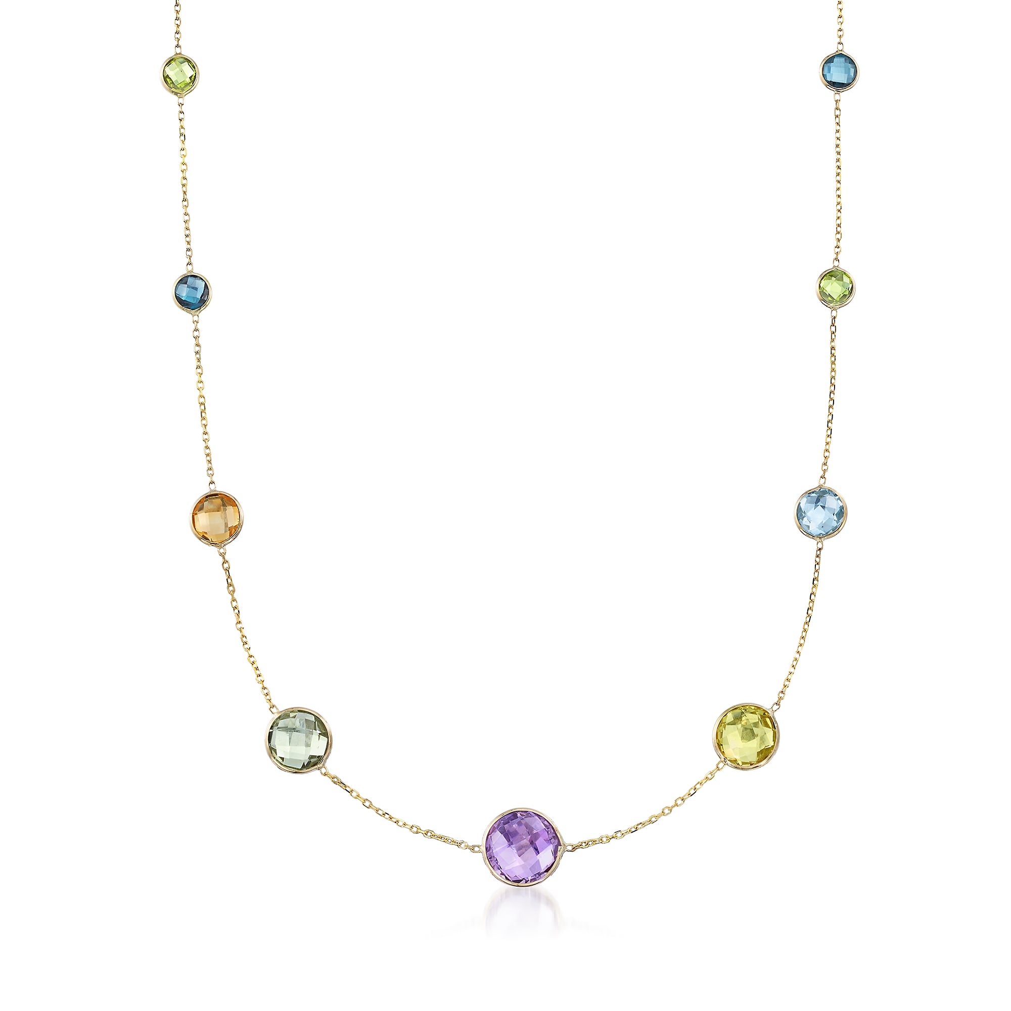 45.80 ct. t.w. Multi-Stone Bezel-Set Necklace in 14kt Yellow Gold ...