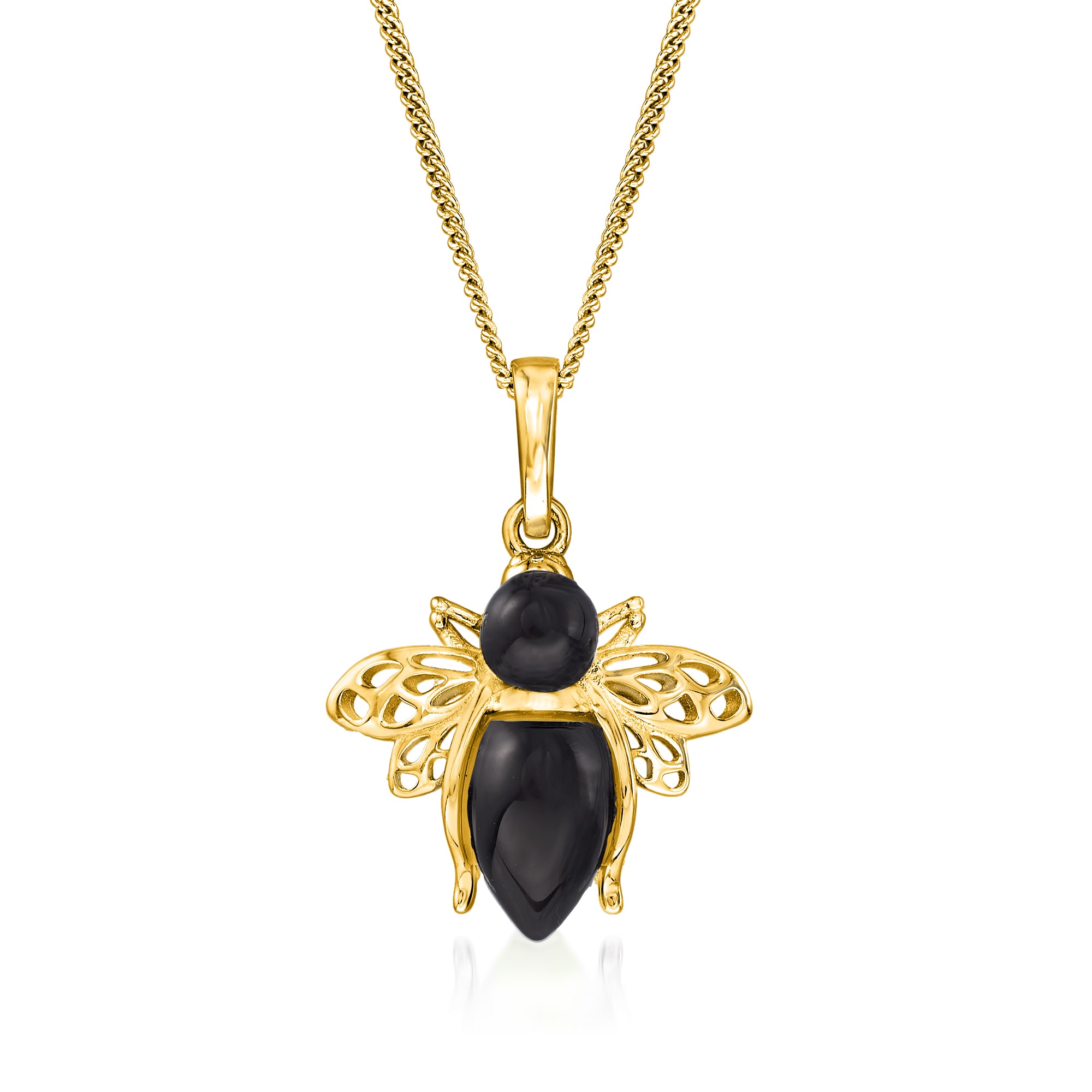Black Onyx Bumblebee Pendant Necklace in 18kt Gold Over